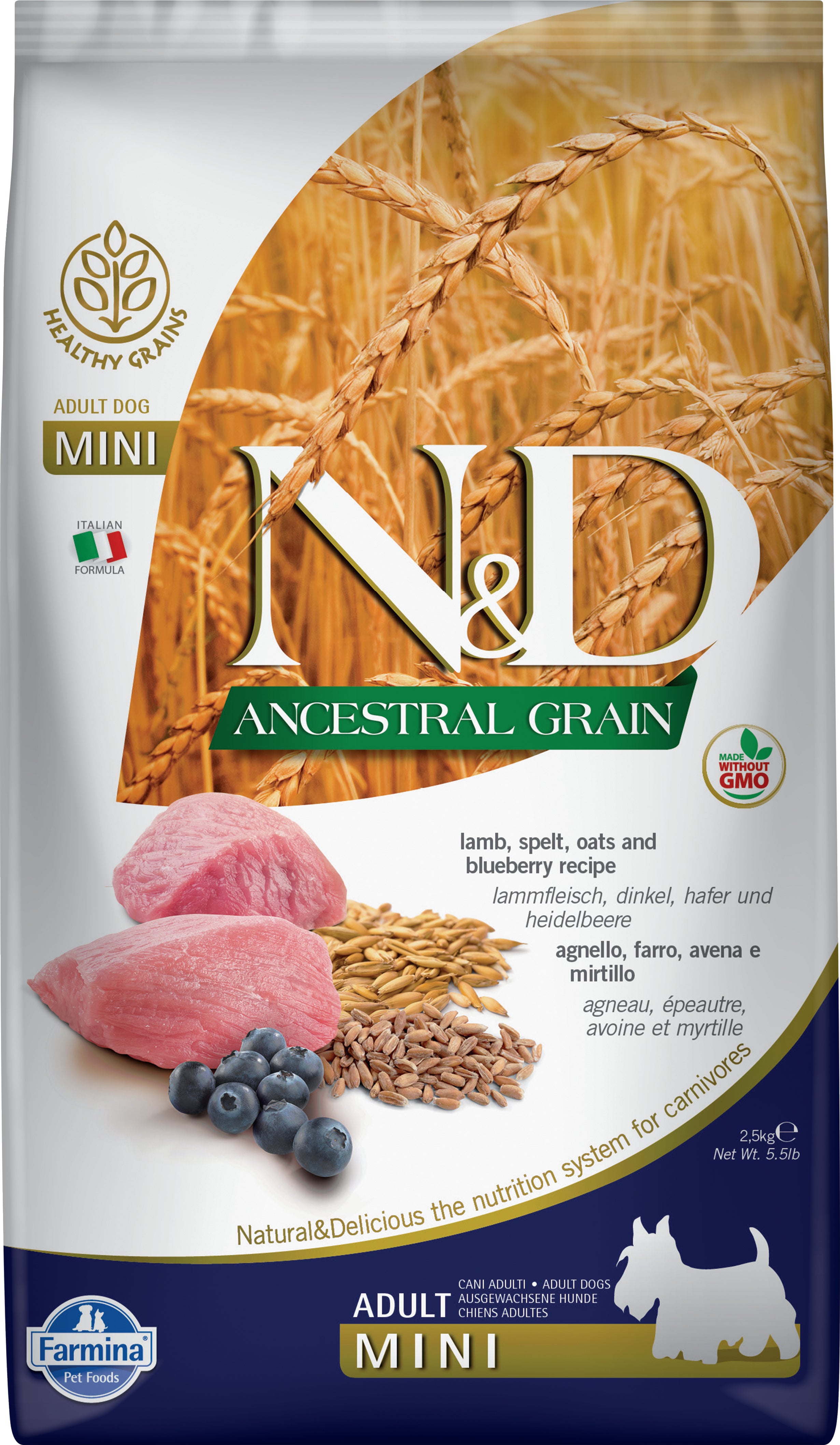 Farmina N&D Ancestral Grain Lamb & Blueberry Dry Dog Food for Small Breeds - Premium Nutrition for Puppies & Adult Dogs - Perfect for Home Feeding & Travel