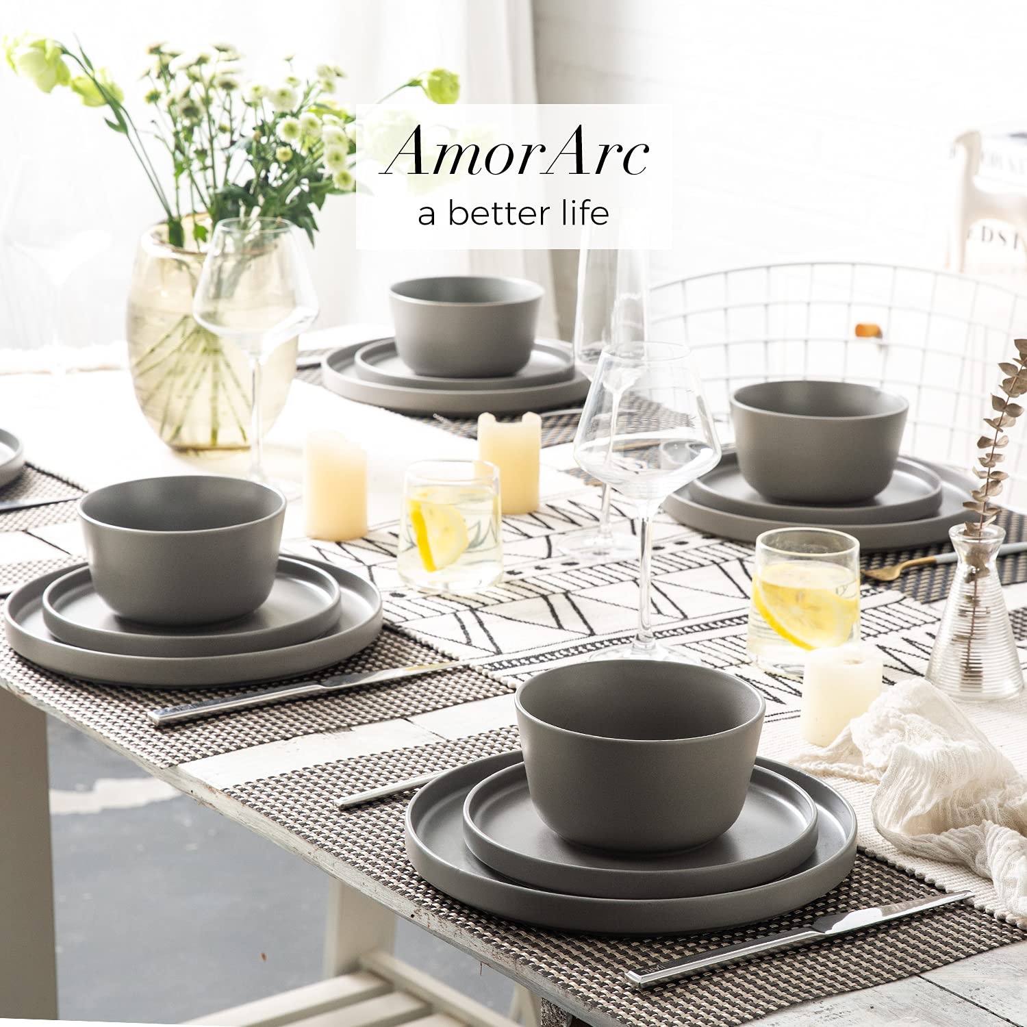 AmorArc 6-Piece Matte Ceramic Dinner Plates Set - 10