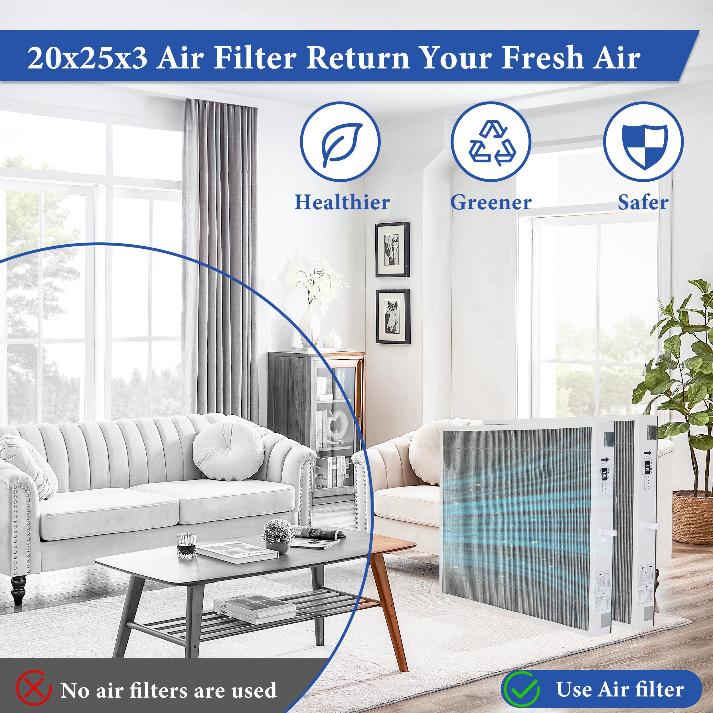 MERV-16 Air Filter for Bryant/Carrier Furnace (2-Pack) - 20x25x3 Replacement Filter Fits PGAPAXX2025, PGAPXCAR2025, AGAPXCAR2025 Models - Ideal for Home HVAC Systems and Allergy Relief