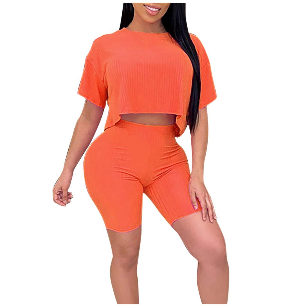 Women's Casual Shorts Set - Solid Color Legging Shorts & Loose Round Neck Short Sleeve Top | Summer Outfit, Yoga, Running, Beach Wear
