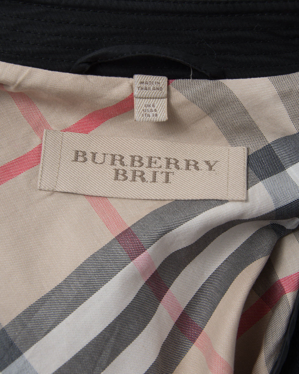 Burberry Brit Black Fitted Short Trench Coat for Women XS | Classic Waterproof Rain Jacket | Perfect for Office, Travel & Fall Fashion
