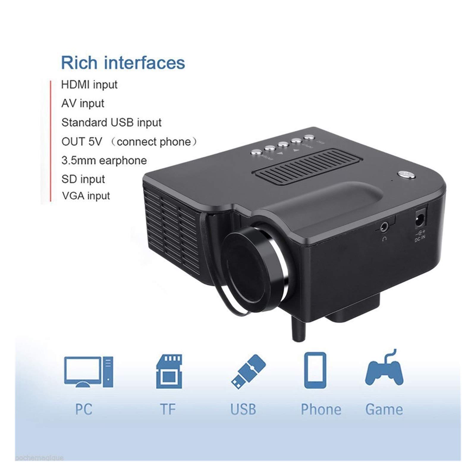 MMD Mini Projector HD 1080P Portable Home Theater - Wired LED Projector with LCD Display for Movies, Gaming & Business Presentations (Black) | Perfect for Bedroom Entertainment, Outdoor Movie Nights & Office Meetings
