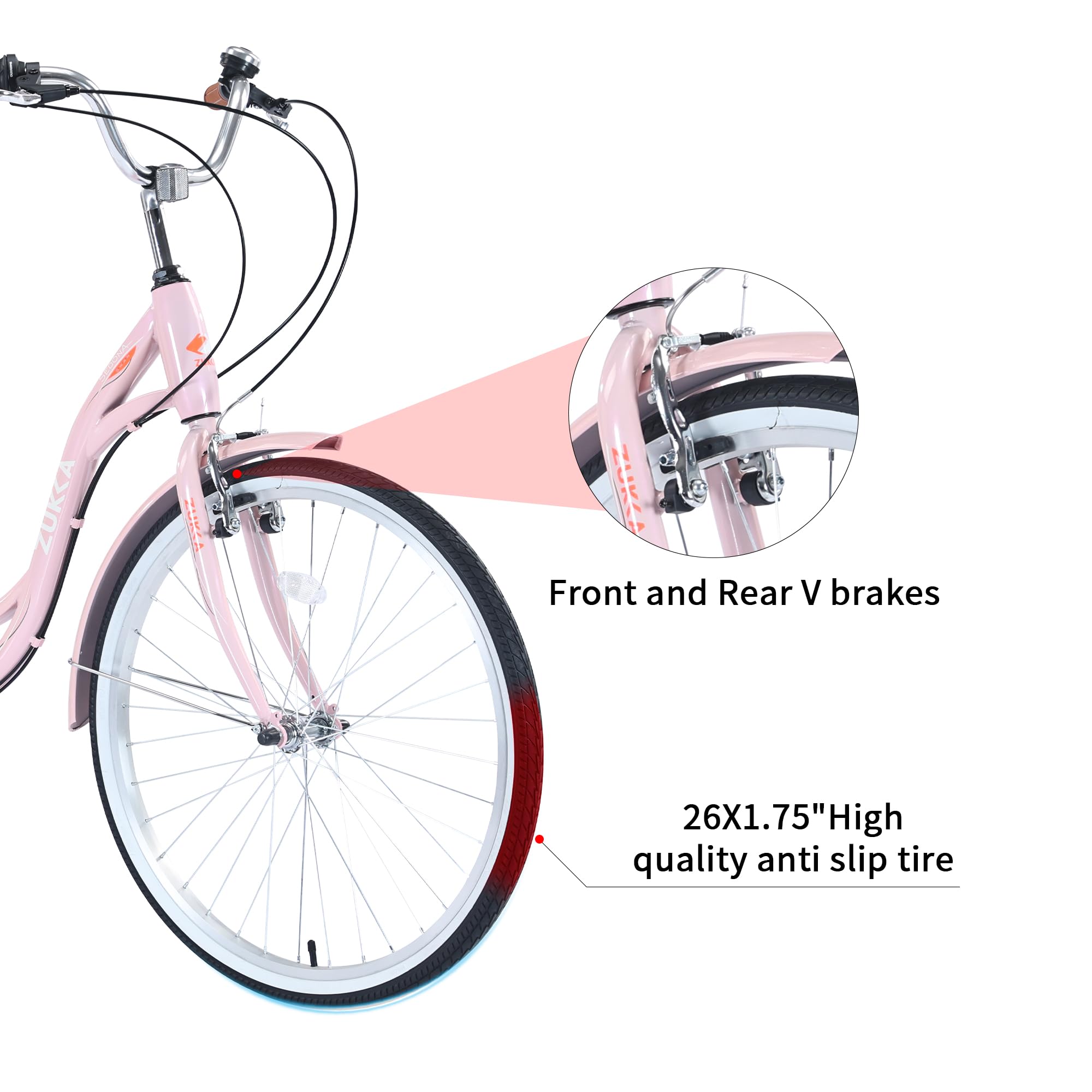 26 Inch Women's Beach Cruiser Bike - 7 Speed Comfort Bicycle for Women & Adults, Adjustable Seat & Dual V Brake - Perfect for Commuting, Beach Rides & Leisure Cycling