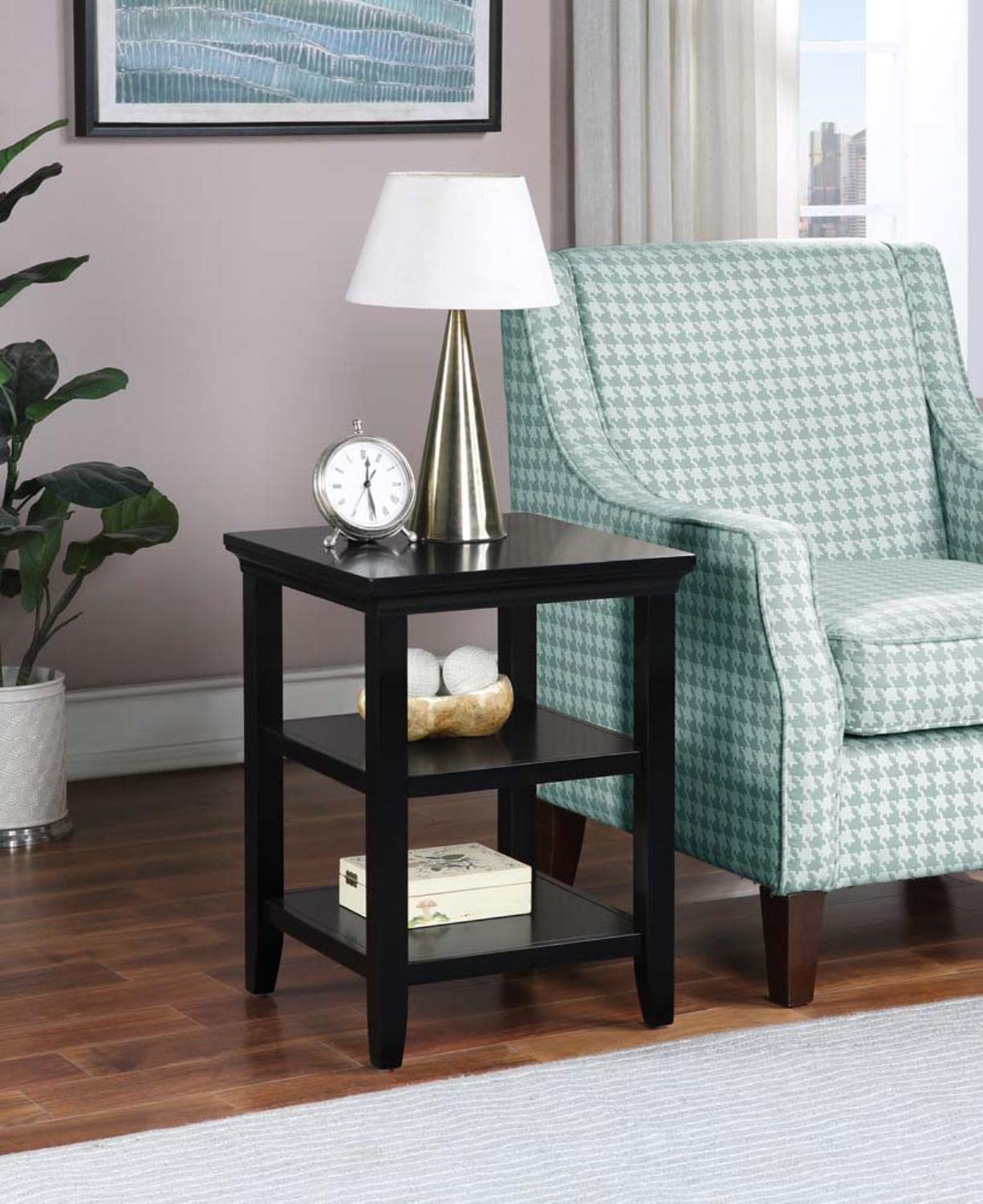 Convenience Concepts Tribeca 18-Inch End Table - Modern Side Table with Storage Shelves for Living Room, Bedroom & Family Room | Black Accent Table for Home Decor | Perfect as Nightstand, Sofa Table or Coffee Table Companion