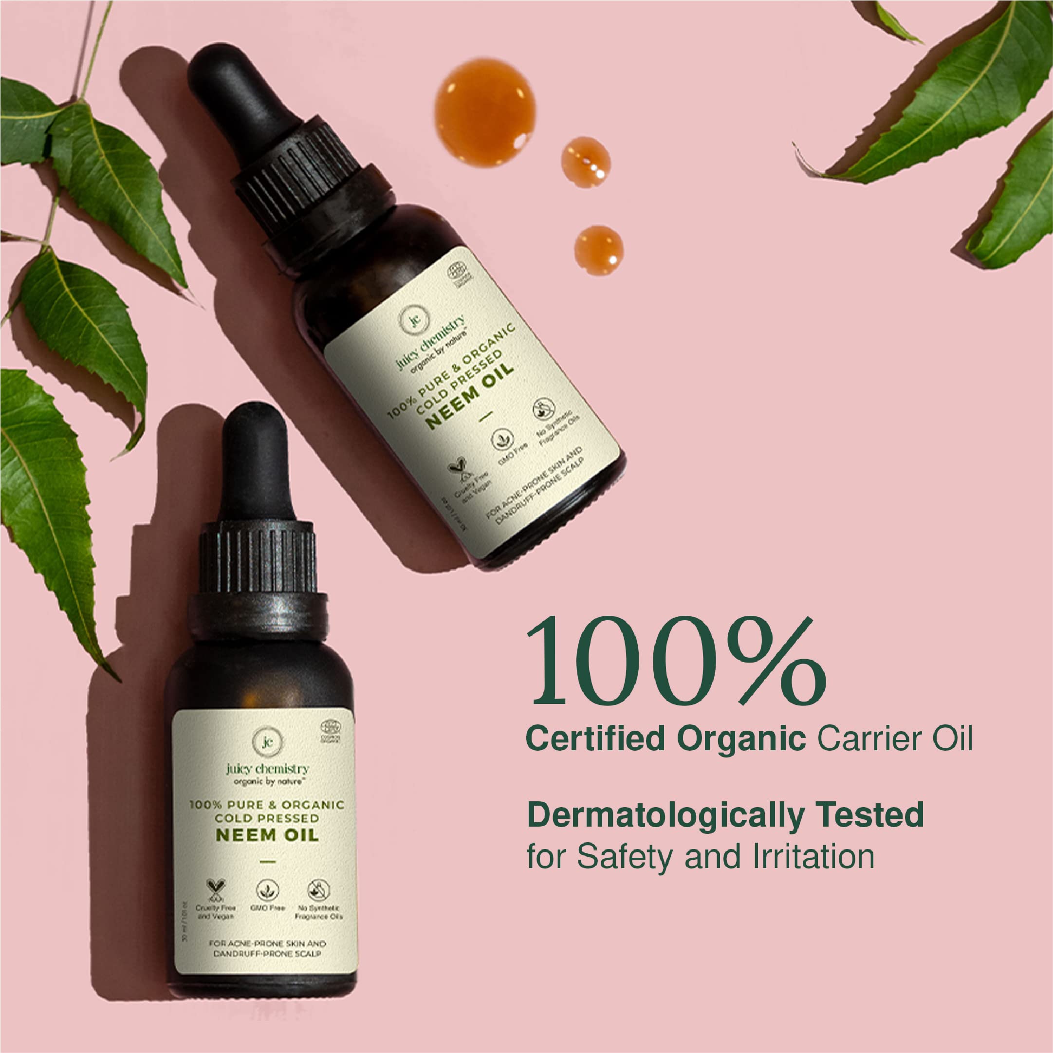 Organic Cold-Pressed Neem Oil 30ml - 100% Pure Ecocert Certified Carrier Oil for Dandruff, Itchy Scalp & Hair Care - Vegan, Cruelty-Free for Men & Women - Perfect for Scalp Massage & Natural Hair Treatment