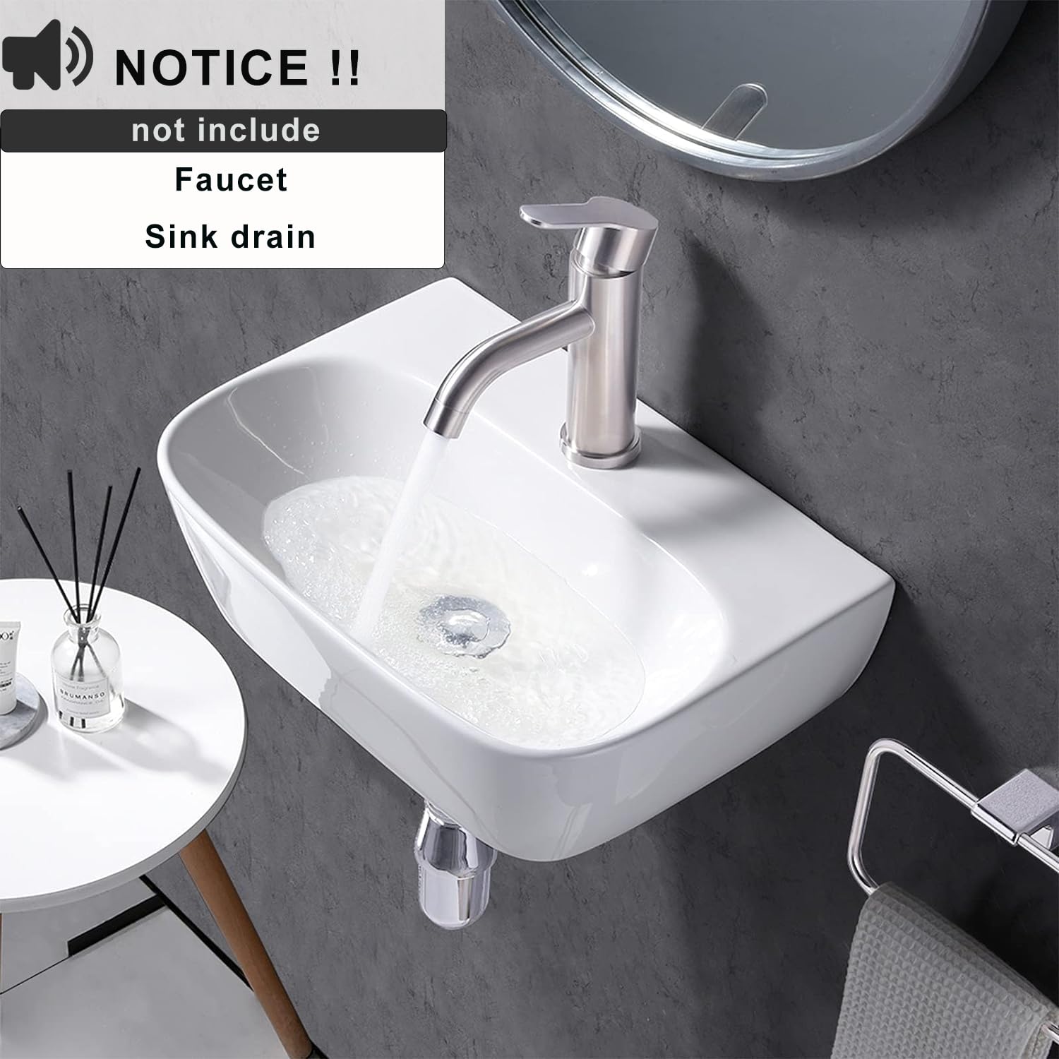 Friho Small Wall Mount Bathroom Sink - Modern White Porcelain Ceramic Vessel Vanity for Powder Room, Guest Bath & Tiny Homes - Space-Saving Compact Lavatory Design