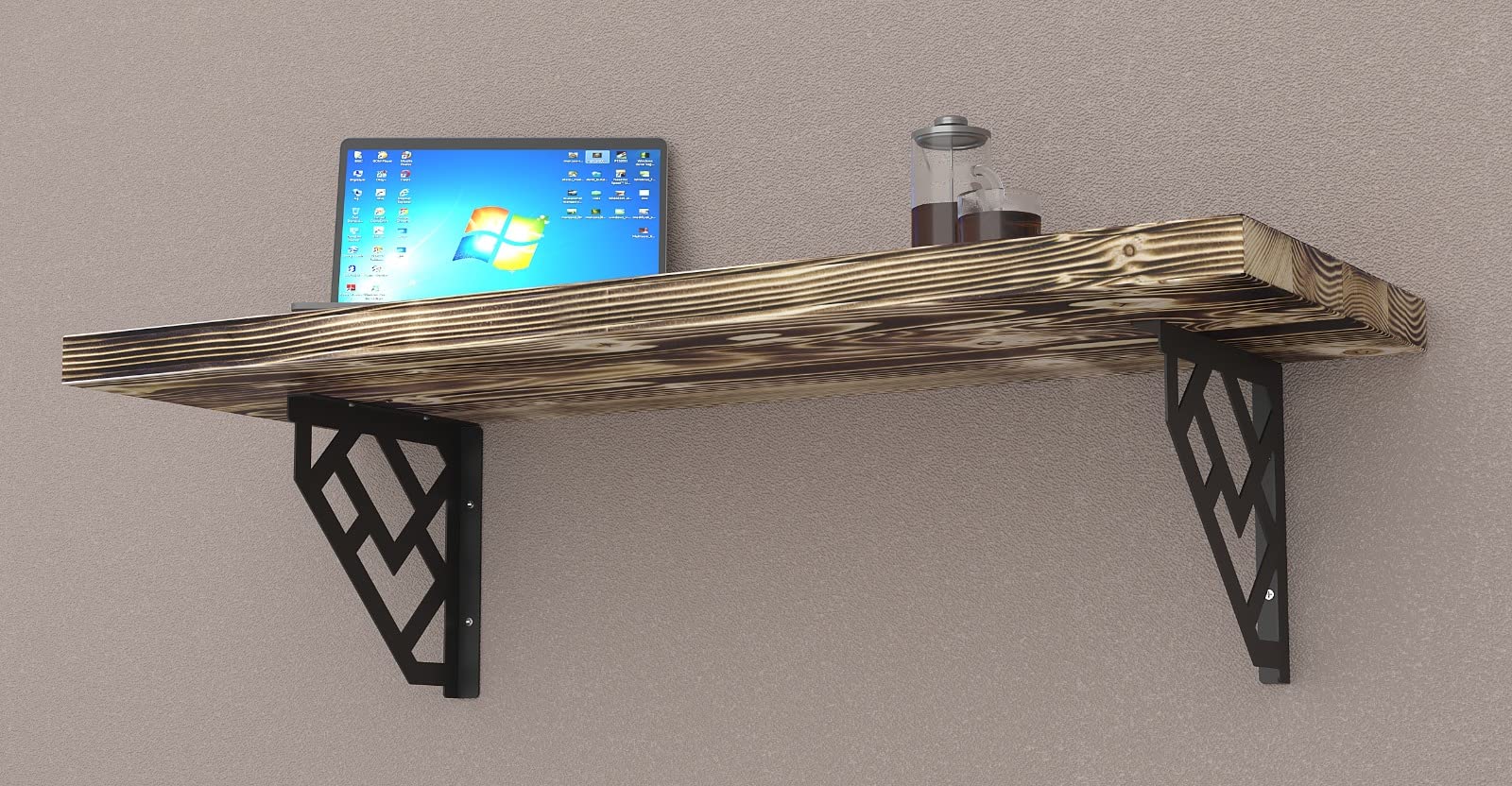 Rustic Burn 32x14 Inch Wall Mounted Desk Bar Table - Space Saving Kitchen Counter, Laundry Shelf, Computer Workbench & Dining Table for Small Spaces | Includes Free Spirit Level (Perfect for Apartments, Dorms & Home Offices)