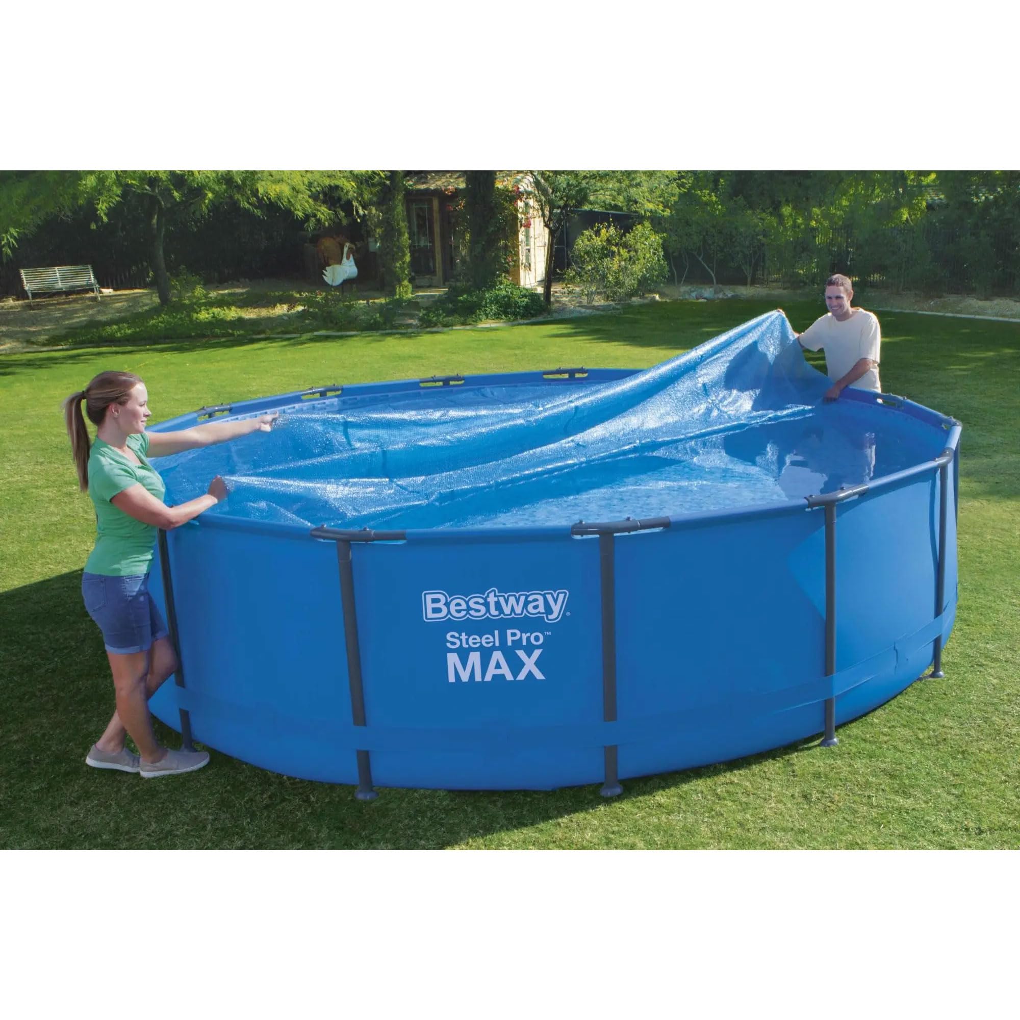 Bestway Flowclear 15ft Round Solar Pool Cover for Above Ground Pools - Blue, Fits 16ft Diameter Pools | Maintains Water Temperature & Reduces Evaporation | Perfect for Summer Swimming & Energy Savings