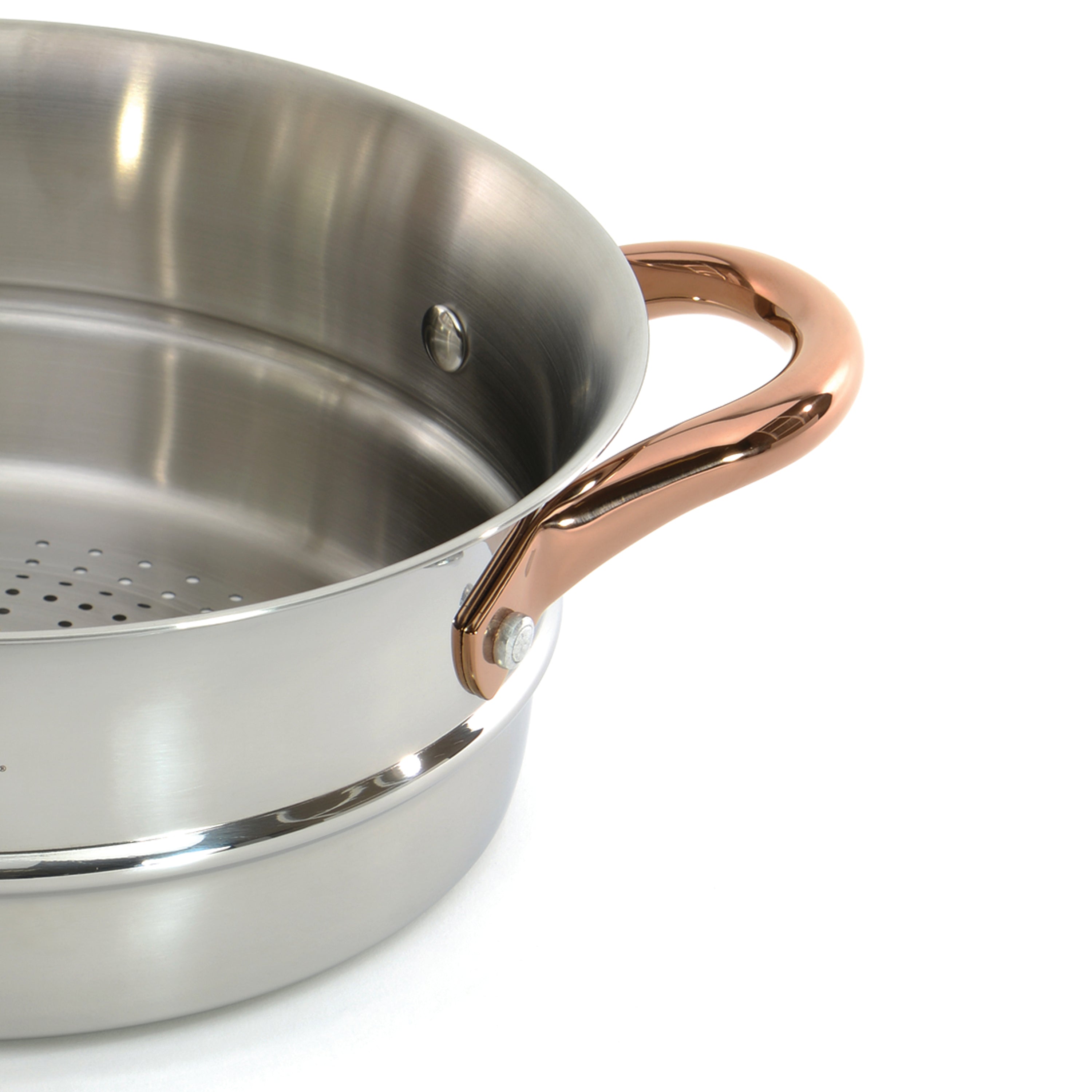 BergHOFF Ouro Gold 3-Piece 18/10 Stainless Steel Steamer Set with Stainless Steel Lids & Rose Gold Handles - Perfect for Steaming Vegetables, Seafood, and Dumplings in Modern Kitchens
