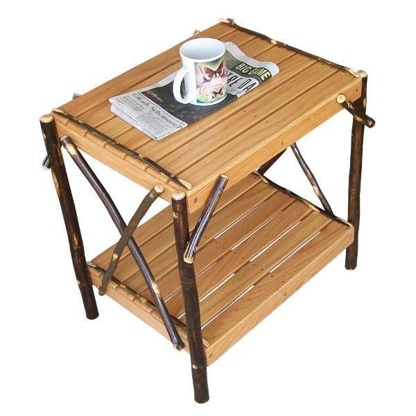 Stylish Hickory End Table for Living Room - Rustic Wood Side Table with Storage Shelf - Perfect for Small Spaces, Bedroom, or Office Decor