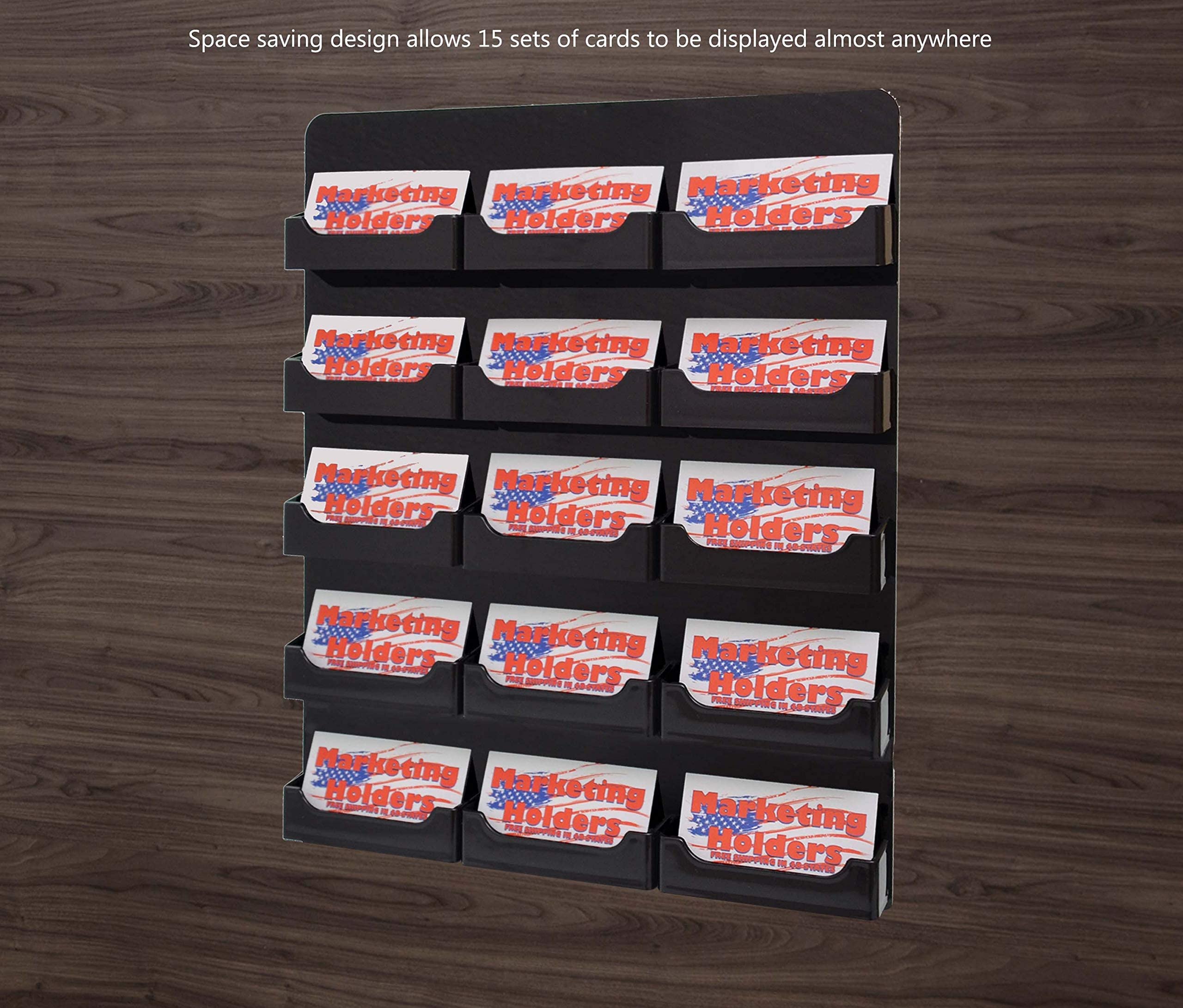 Black Acrylic Business Card Holder - 15 Slot Wall Display for 3.5