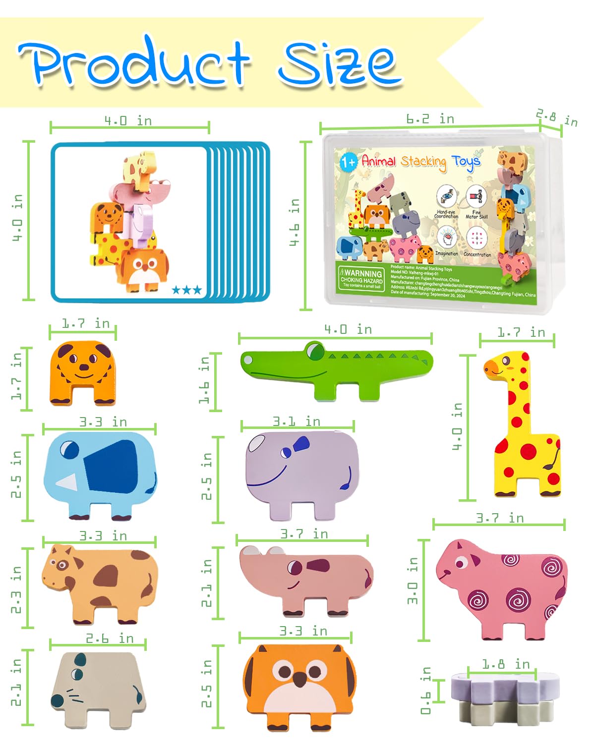 Montessori Wooden Animal Stacking Blocks - Educational Puzzle Toys for Toddlers 1-3 Years Old | Learning Toys for Boys & Girls Age 1-4 | Perfect Gift for 1st 2nd 3rd Birthday | Develop Fine Motor Skills & Early Learning | Great for Daycare, Preschool & Home Playtime