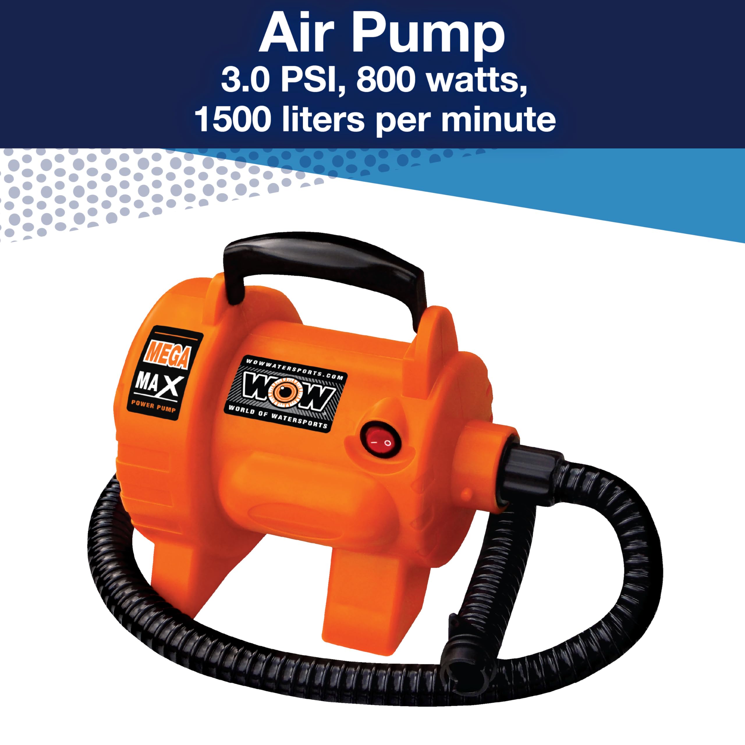WOW Watersports Mega Max Power Air Pump 16-4020 - High Performance Inflator for Boats, Pools, SUPs & Water Toys | Orange | Heavy Duty Electric Pump for Fast Inflation