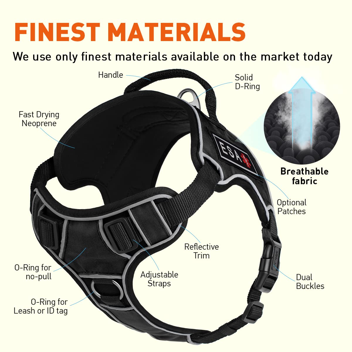 No-Pull Dog Harness with Reflective Padded Vest - 3D Rubber ESA Patches, Quick Release Buckles & Handle - Comfortable Soft Pet Harness for Medium Dogs 25-31 inches (Black) - Perfect for Walking, Training & Outdoor Adventures