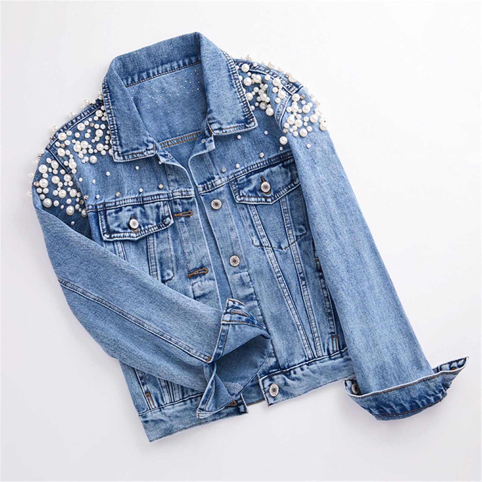 Women's Fashion Beaded Short Denim Jacket - Stylish Spring & Autumn Outerwear for Students | Sweet Loose Casual Top, Short Jean Coat for Everyday Wear, Dating & Campus Outfits