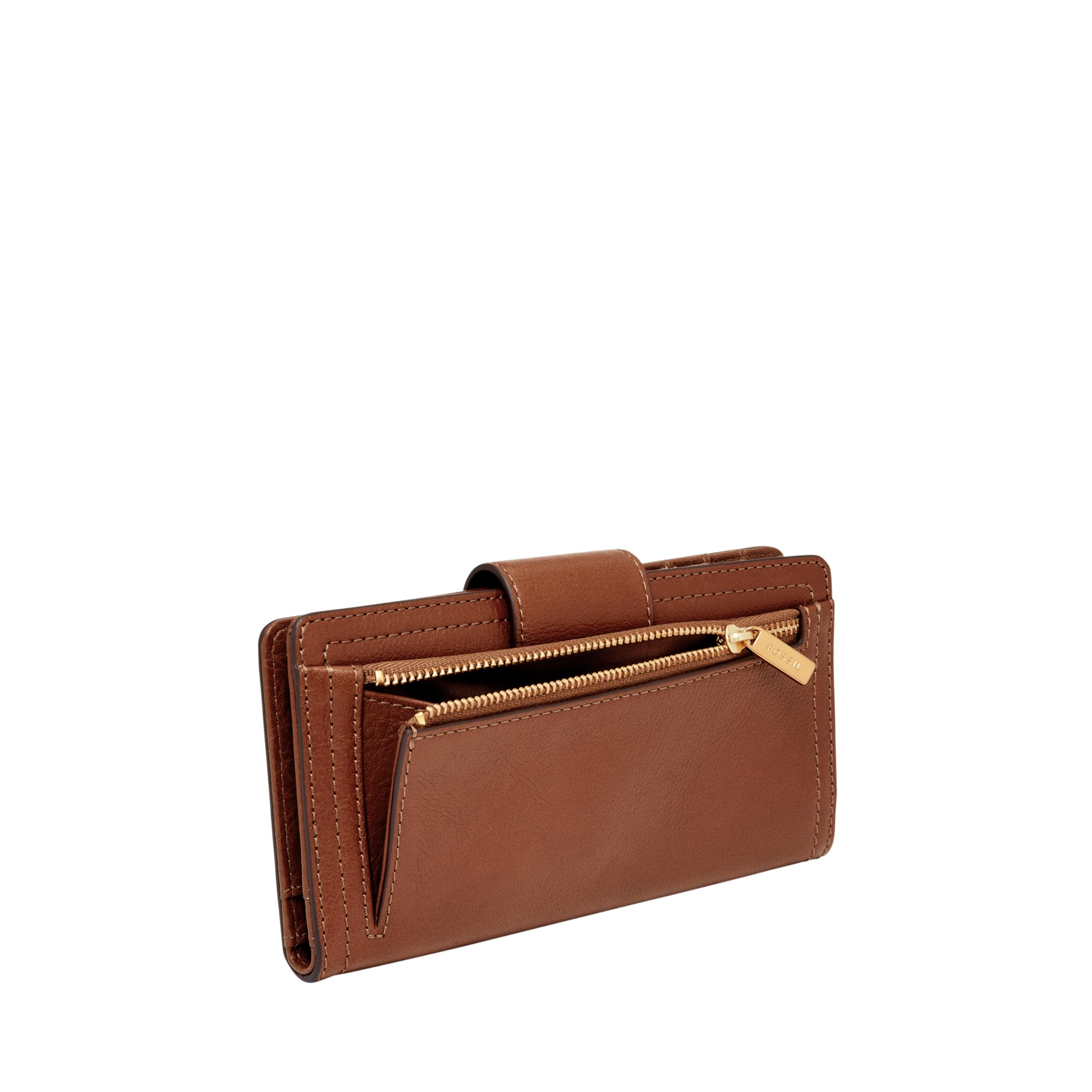 Fossil Women's Logan Genuine Leather RFID Blocking Wallet - Slim Tab Clutch Purse with Card Slots (Brown, Model SL7830200) | Perfect for Everyday Use, Travel & Gift Giving