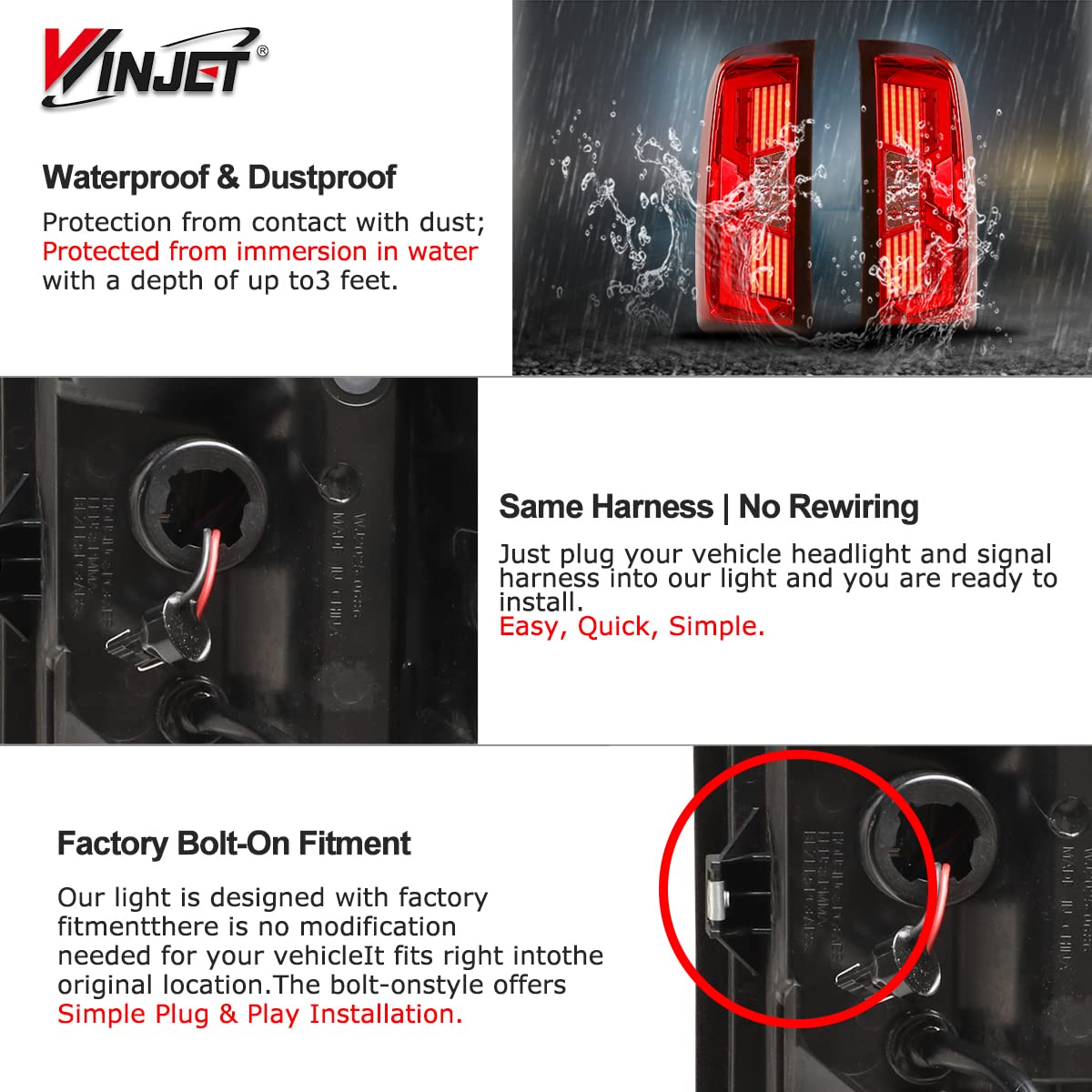 Winjet LED Tail Lights Assembly for 2014-2018 Chevy Silverado 1500/2500HD/3500 - Red DRL LED Taillights with Sequential Turn Signals & Dynamic Brake Running Lights - Upgrade for Enhanced Visibility and Style