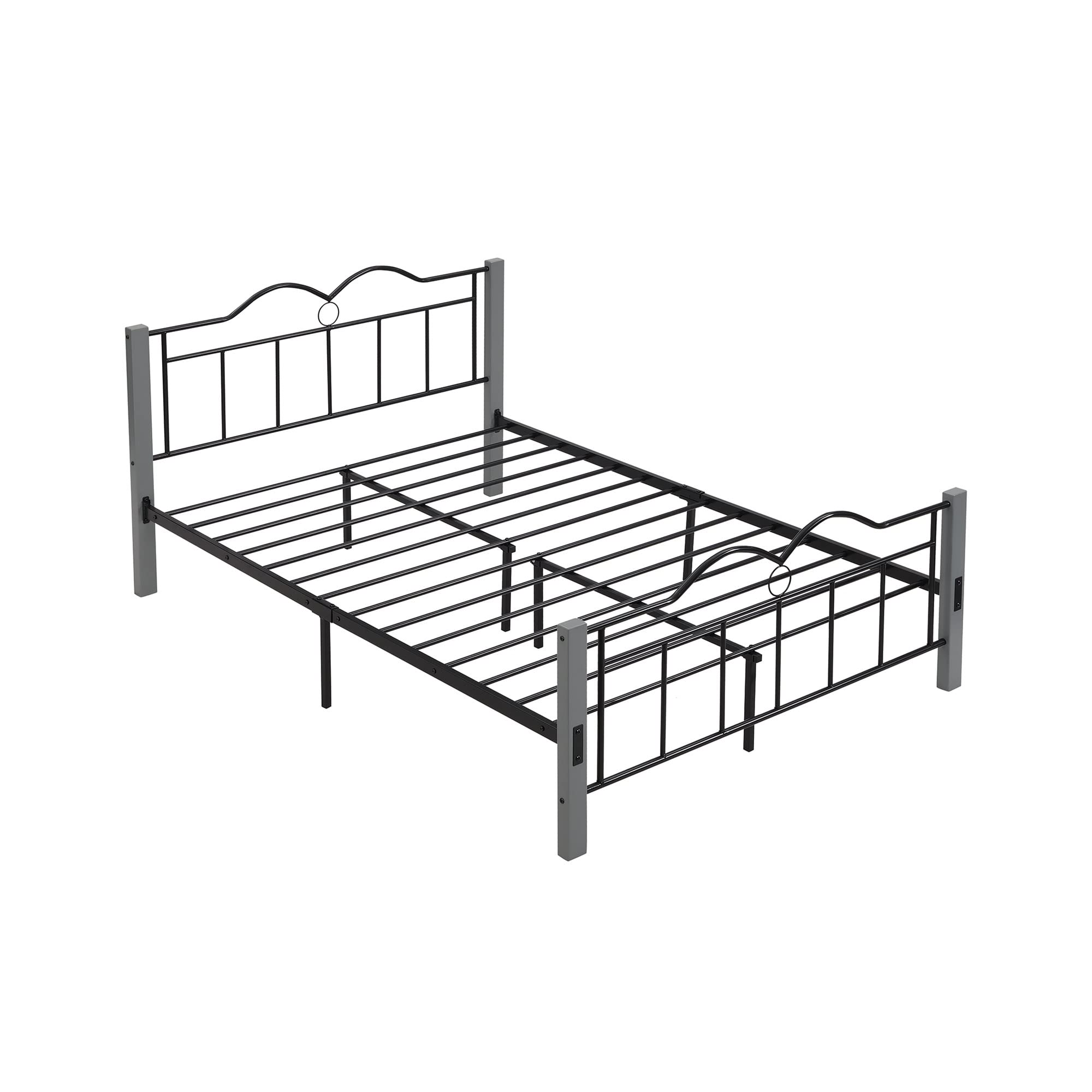 Full Size Metal Platform Bed Frame with Wooden Feet - Sturdy Steel Slats Support, Modern Industrial Style - Perfect for Bedroom, Guest Room & Dormitory