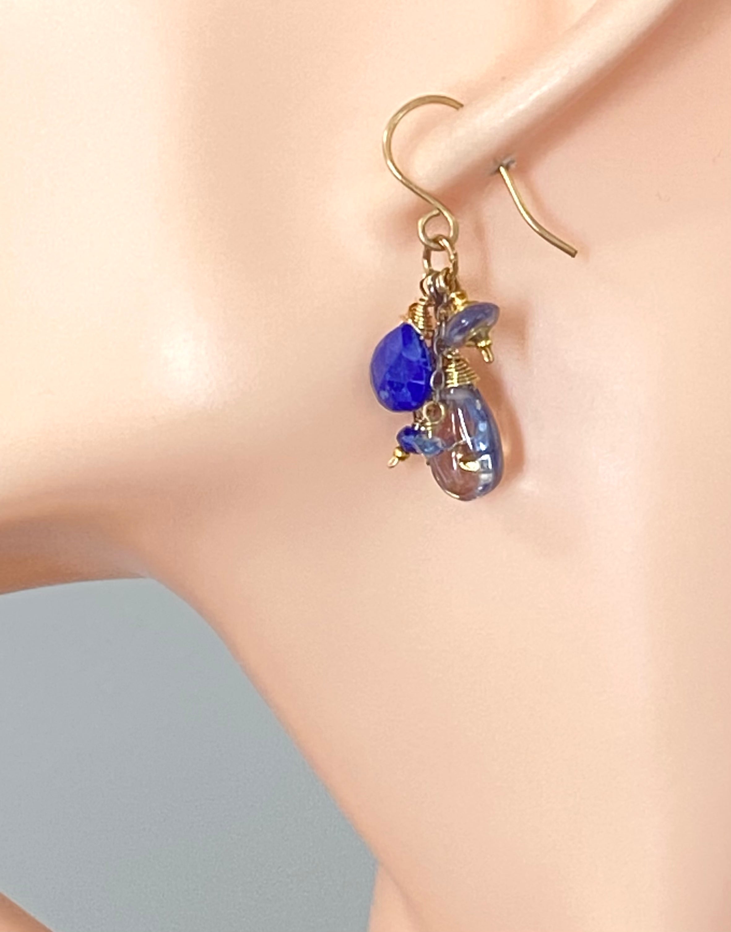 Blue Lapis Dangle and Gemstone Chain Earrings for Women - Handmade Bohemian Jewelry, Perfect for Parties, Weddings & Everyday Wear