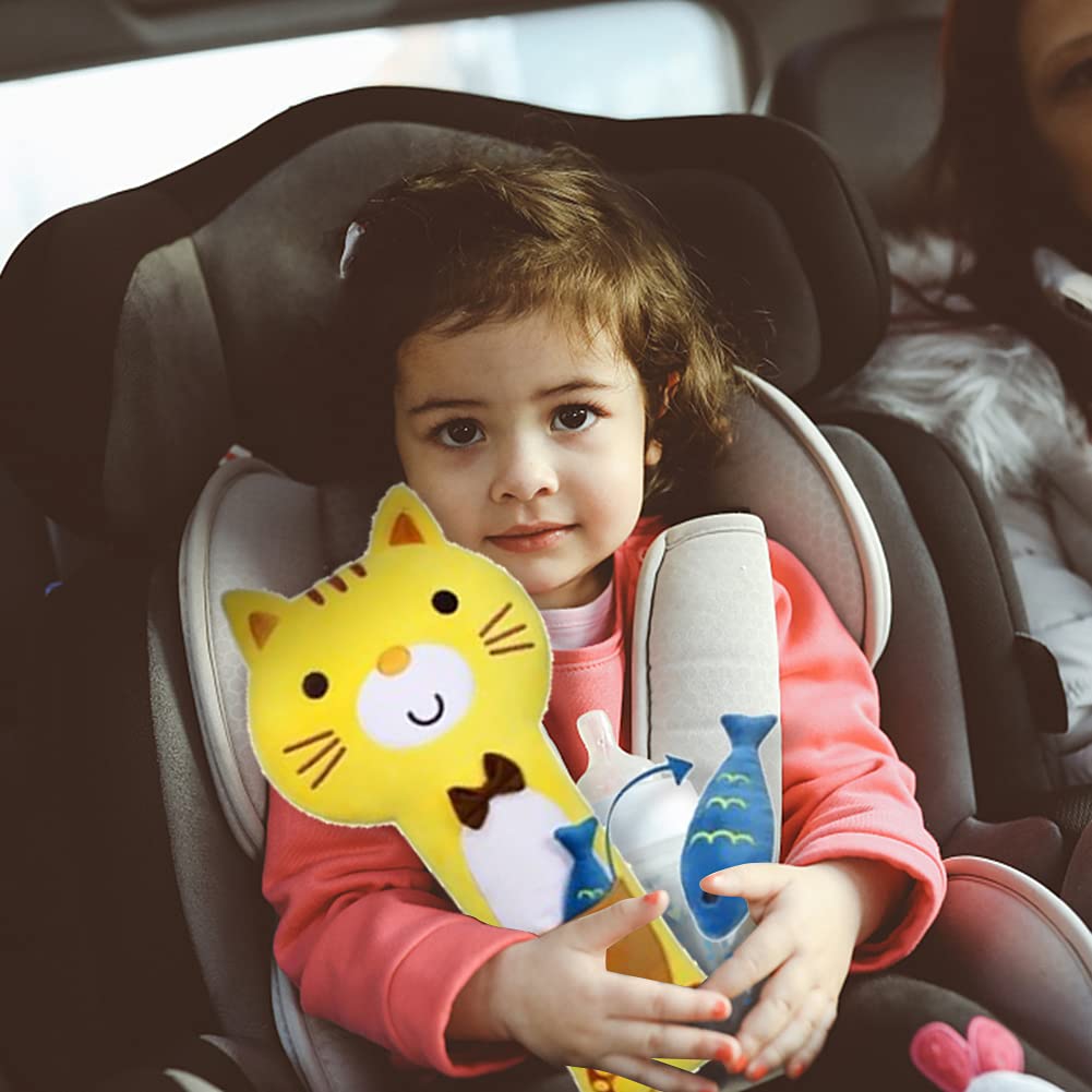 **Soft Car Seat Belt Cover with Cute Cartoon Design - Adjustable Shoulder Strap Cushion for Head & Neck Support - Comfortable Safety Belt Protector for Long Drives & Travel (Cat Theme)**    *(Perfect for Road Trips, Commuting, and Daily Comfort - Ideal for Kids & Adults!)*