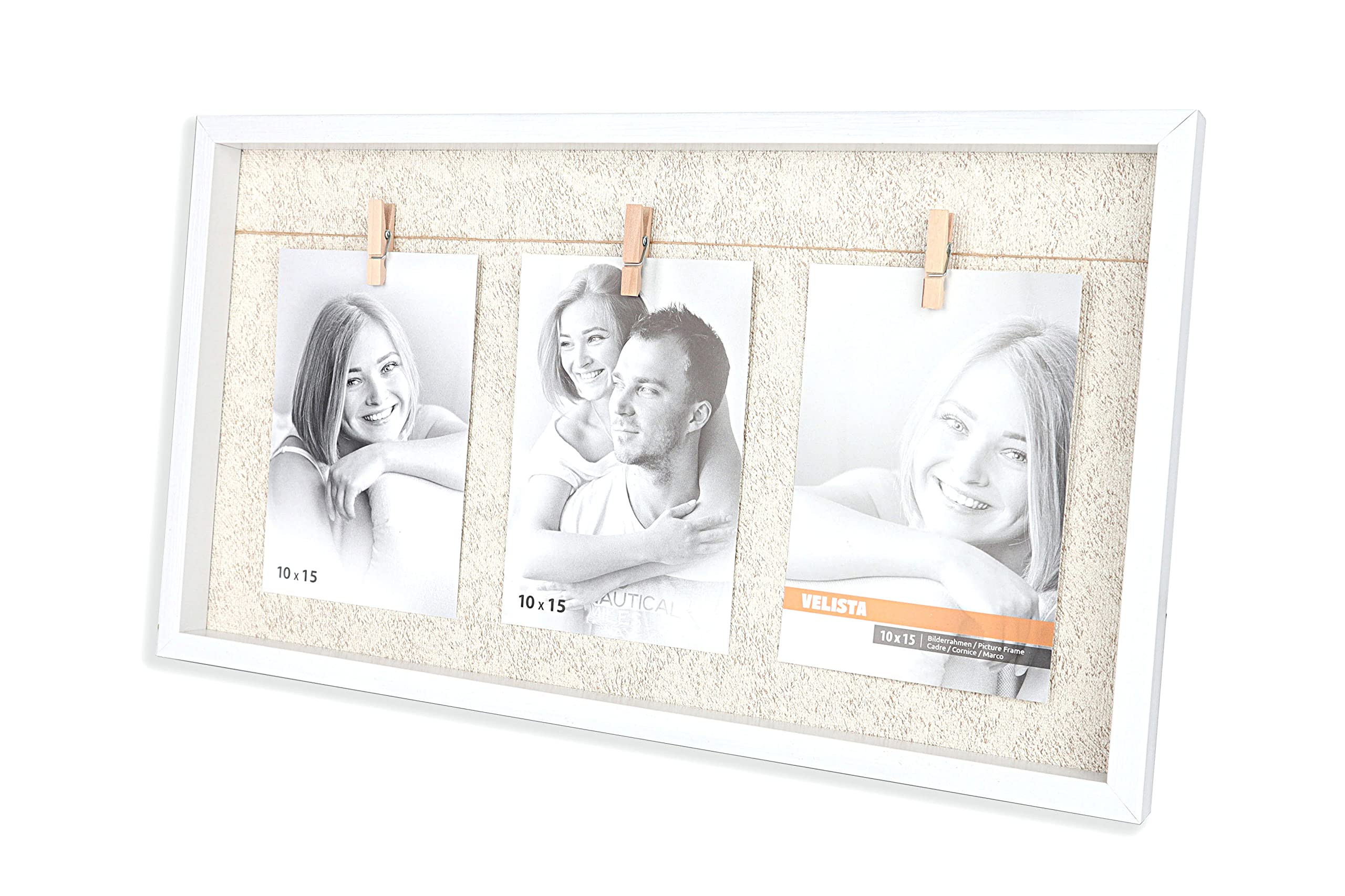 VELISTA Rustic Wooden Clothespin Picture Frame with 3 Clips - 4x6