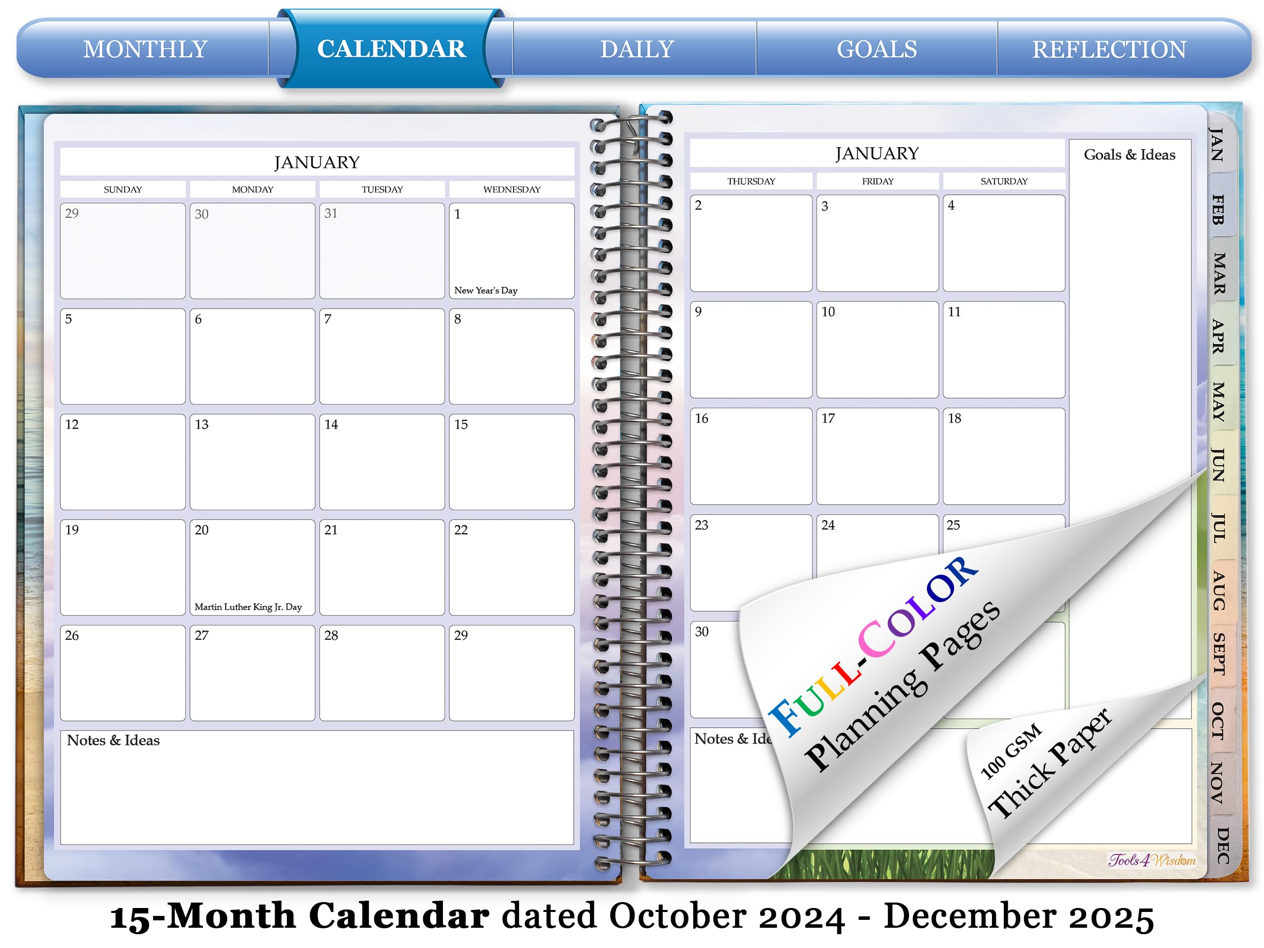 Tools4Wisdom 2025 Planner - October 2024 to December 2025 Academic Planner - 8.5