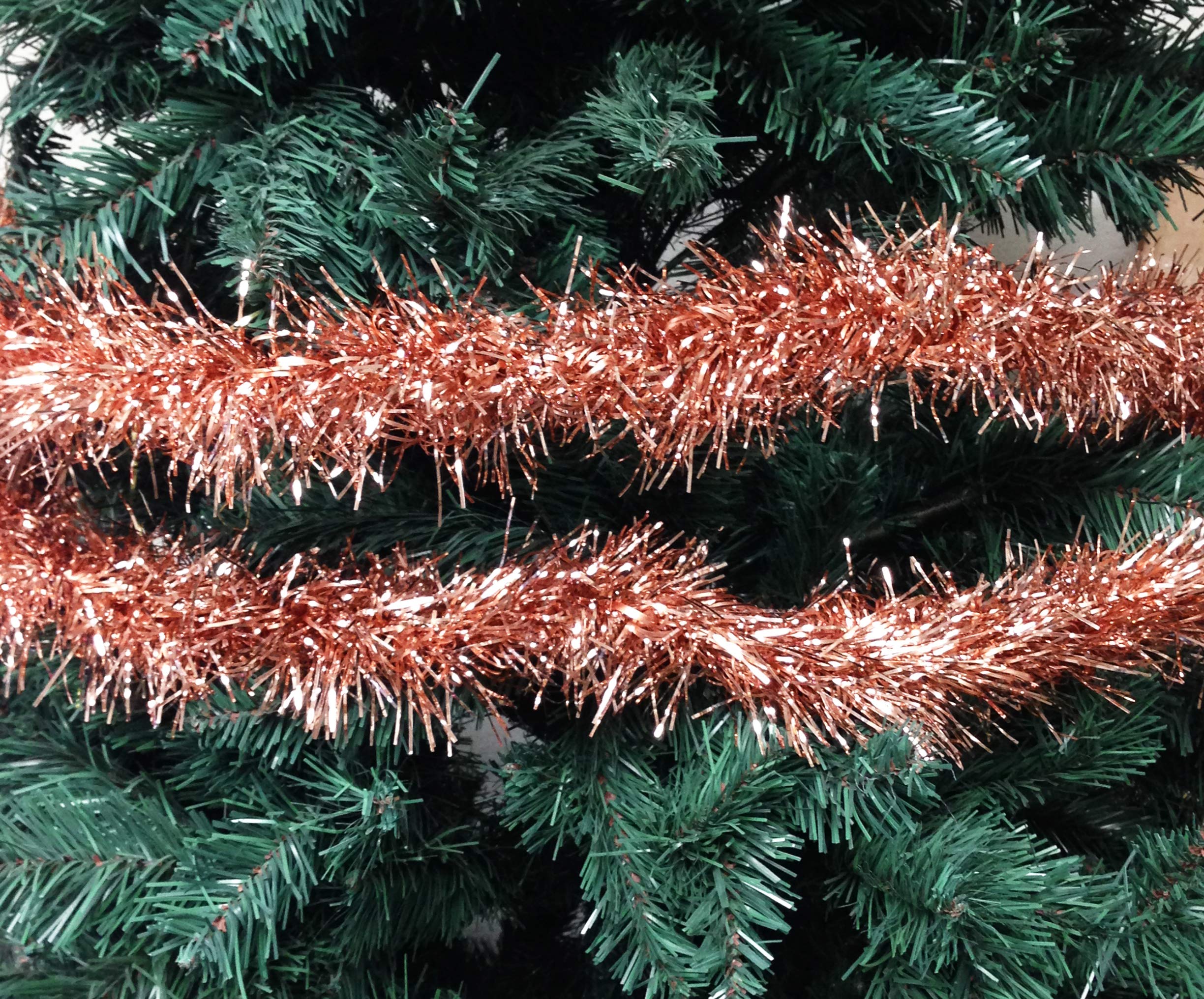 90 Inch Thin Tinsel Christmas Garland with Center Loop - Rose Gold Holiday Decor for Tree, Mantel & Staircase