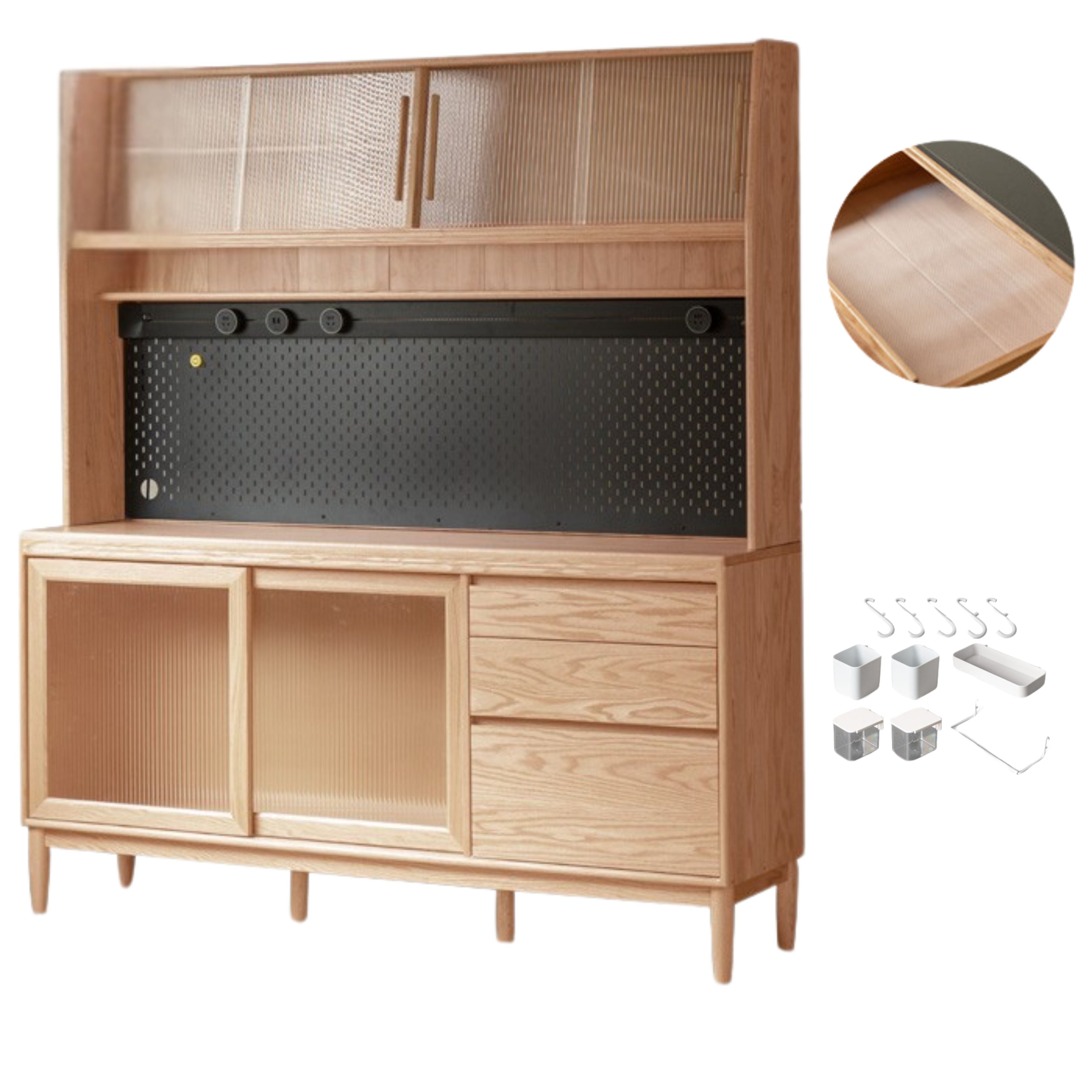 Oak Solid Wood Large Capacity Storage Sideboard - Rustic Buffet Cabinet for Dining Room, Living Room & Entryway Storage
