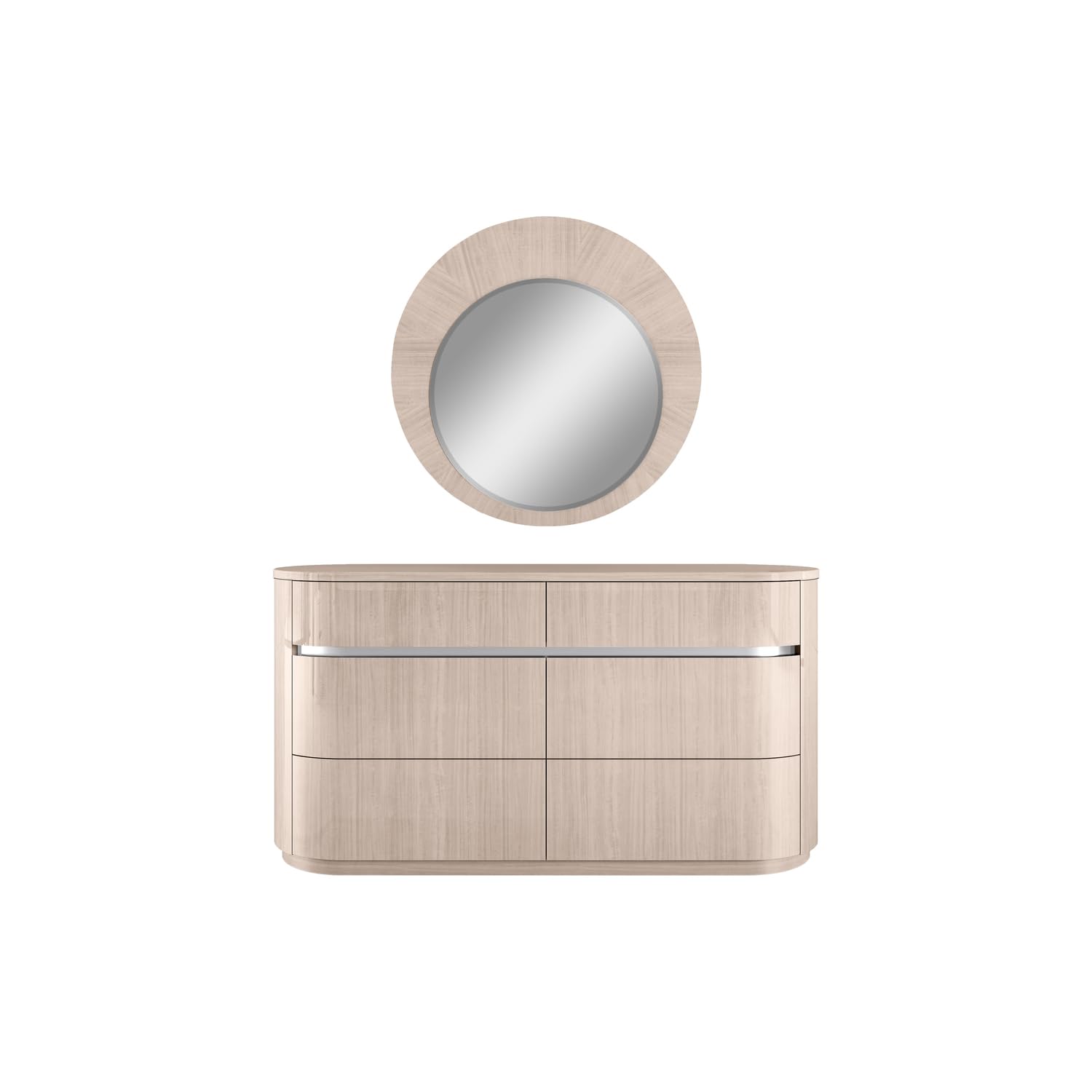 High Gloss Beige Round Wall Mirror - Modern Decorative Waves Design for Living Room, Bedroom & Bathroom Decor