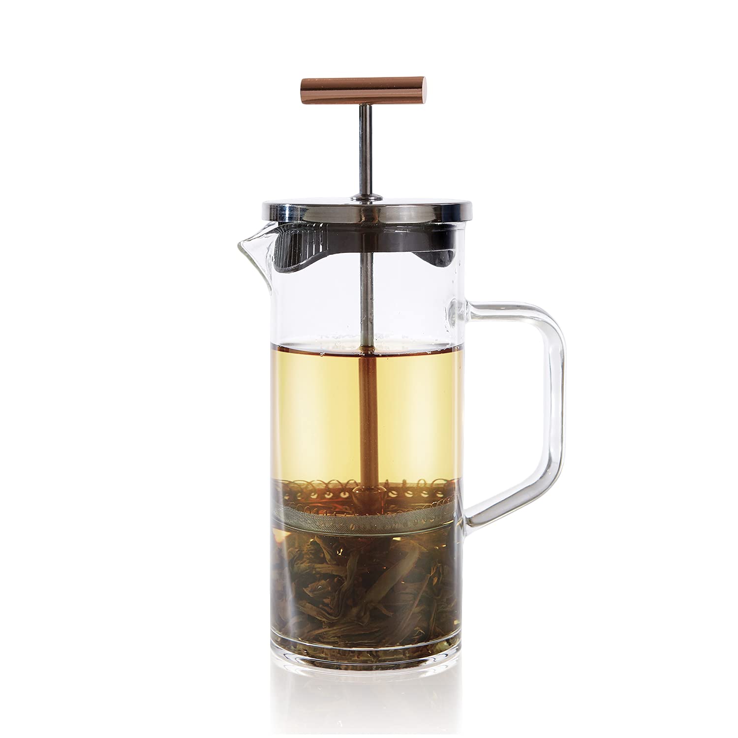 Premium Teabloom Tea Press with Copper Pull Handle & Stainless Steel Filter - 12oz Loose Leaf Tea Infuser for Black, Green & Herbal Teas - Perfect for Home, Office & Tea Ceremonies