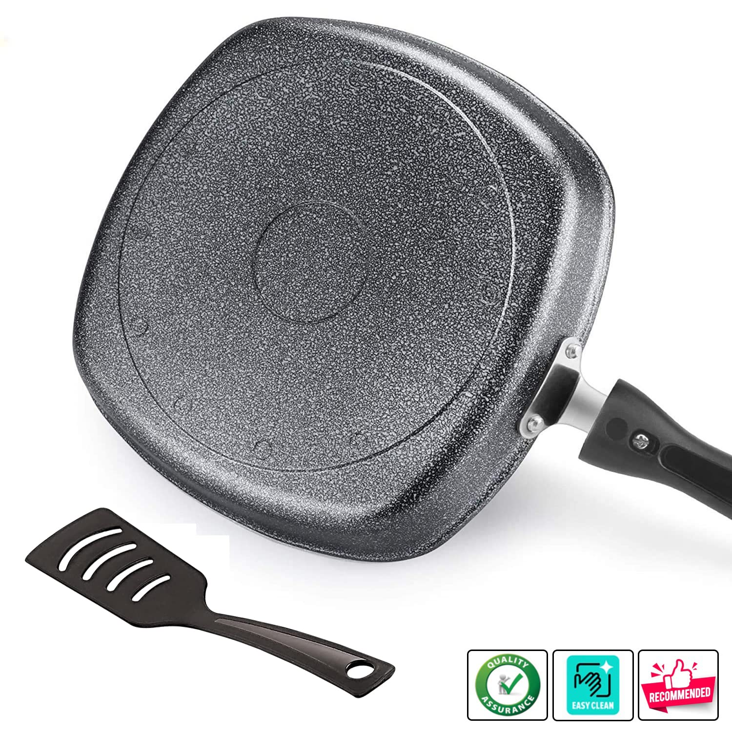 Non-Stick Aluminum Pancake Grill Pan - Sandwich Maker, Uttapam Pan, Chilla Pan, Toast Pan for Grilled Snacks - Large Multipurpose Kadai (Grey) - Made in India - Perfect for Breakfast, Snacks & Indian Cooking