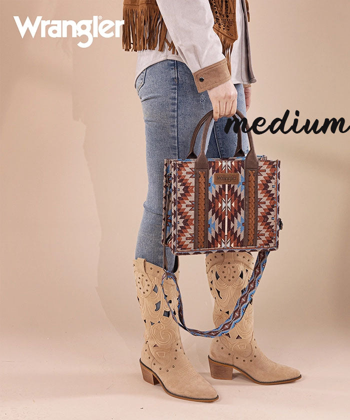 Wrangler Aztec Print Whipstitch Canvas Tote Bag Set - Stylish & Durable Handbag for Women, Perfect for Shopping, Beach & Everyday Use