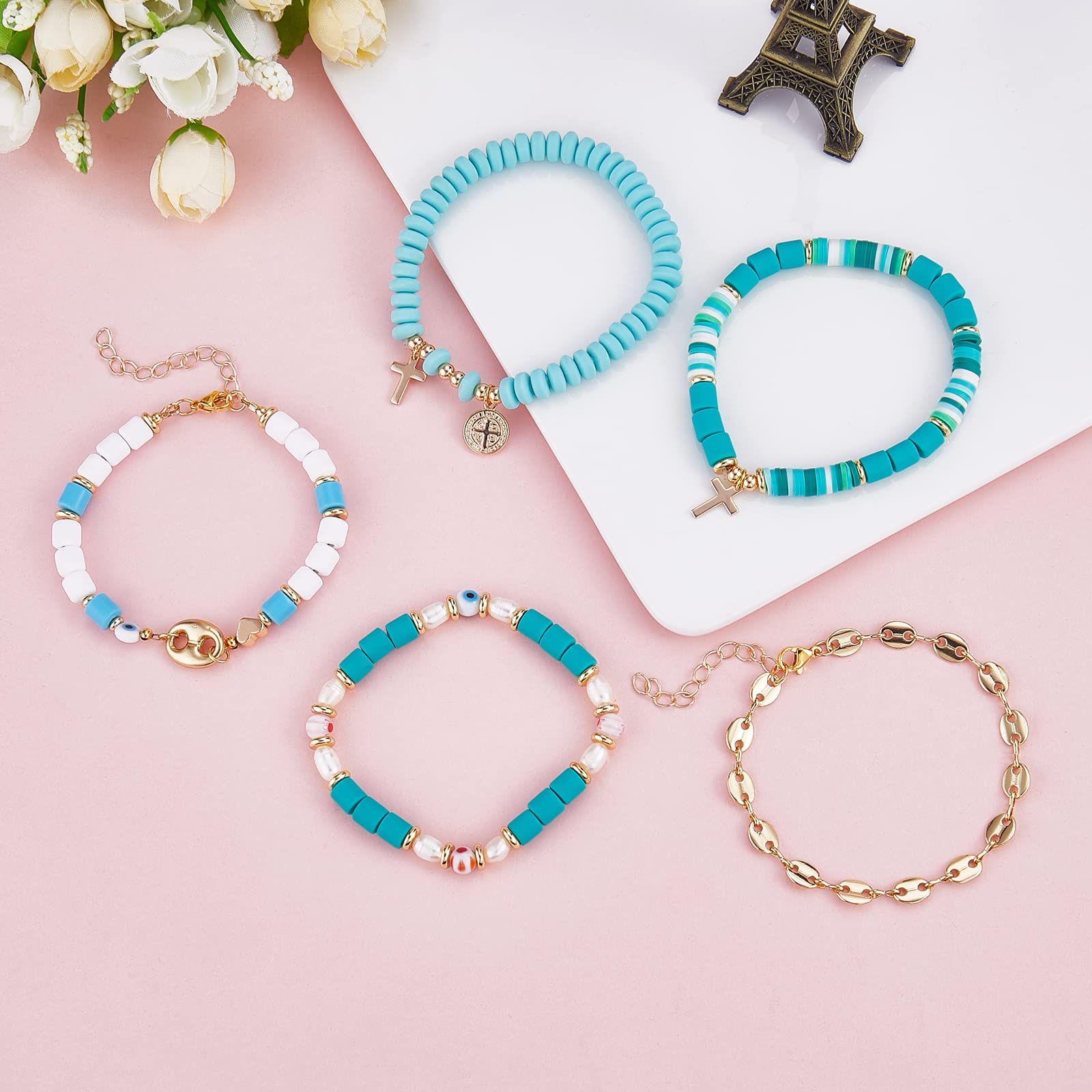 Ornaland Stretch Beaded Bracelets for Women & Men - Stackable Bohemian Heishi Beads Jewelry for Summer, Beach, Surfing & Casual Wear