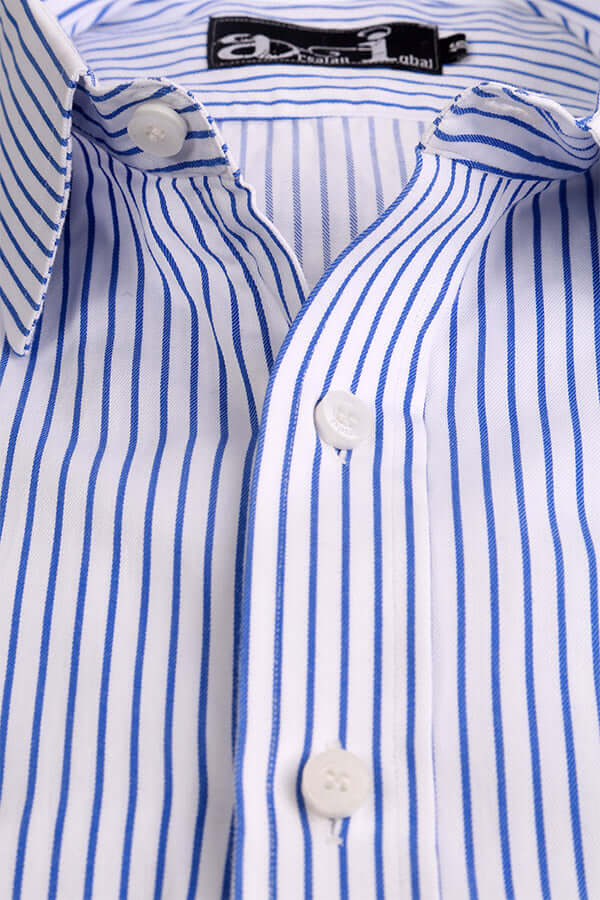 Blue Stripes on White Formal Shirt for Men | Classic Business Dress Shirt | Office Wear & Professional Attire