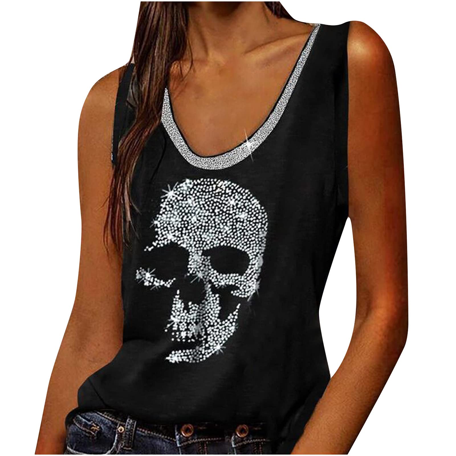 Women's Summer Tank Tops - Sleeveless V-Neck Camisole with Dandelion Skeleton Print | Cool Casual Cami Tops for Beach, Gym & Everyday Wear
