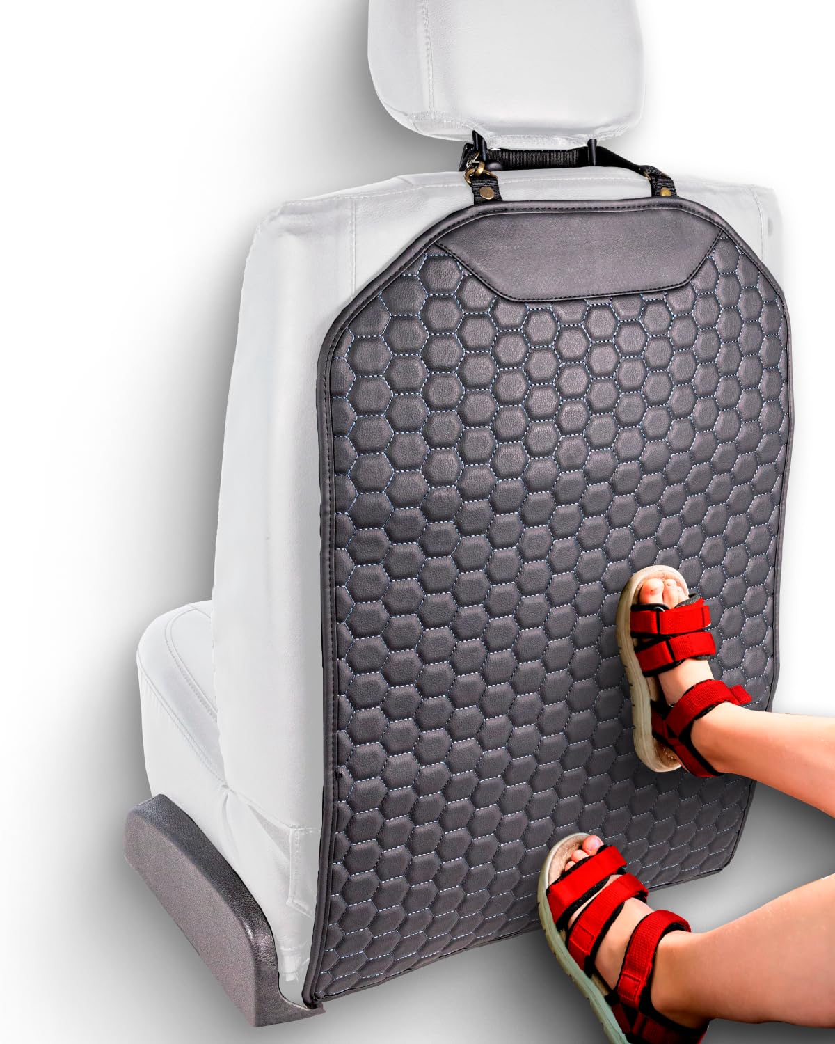 Premium Leather Car Seat Protector for Back Seat - Waterproof & Non-Slip Kids Seat Cover with Kick Mat - Durable Back of Seat Protector for Child Safety - 1PC Black - Perfect for Family Road Trips & Child Car Protection