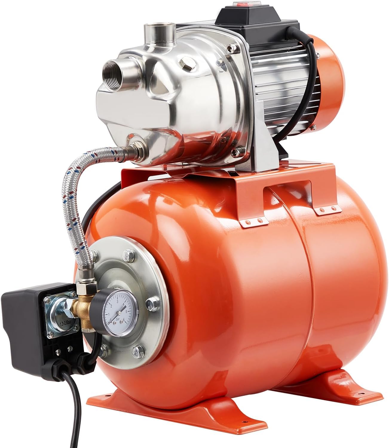 **TrailBlaze 1.6HP Shallow Well Pump with Pressure Tank – 115V Stainless Steel Jet Pump for Lawn Sprinkler, Irrigation, Home, Garden & Farm – Automatic Water Booster for Efficient Watering & Household Use**