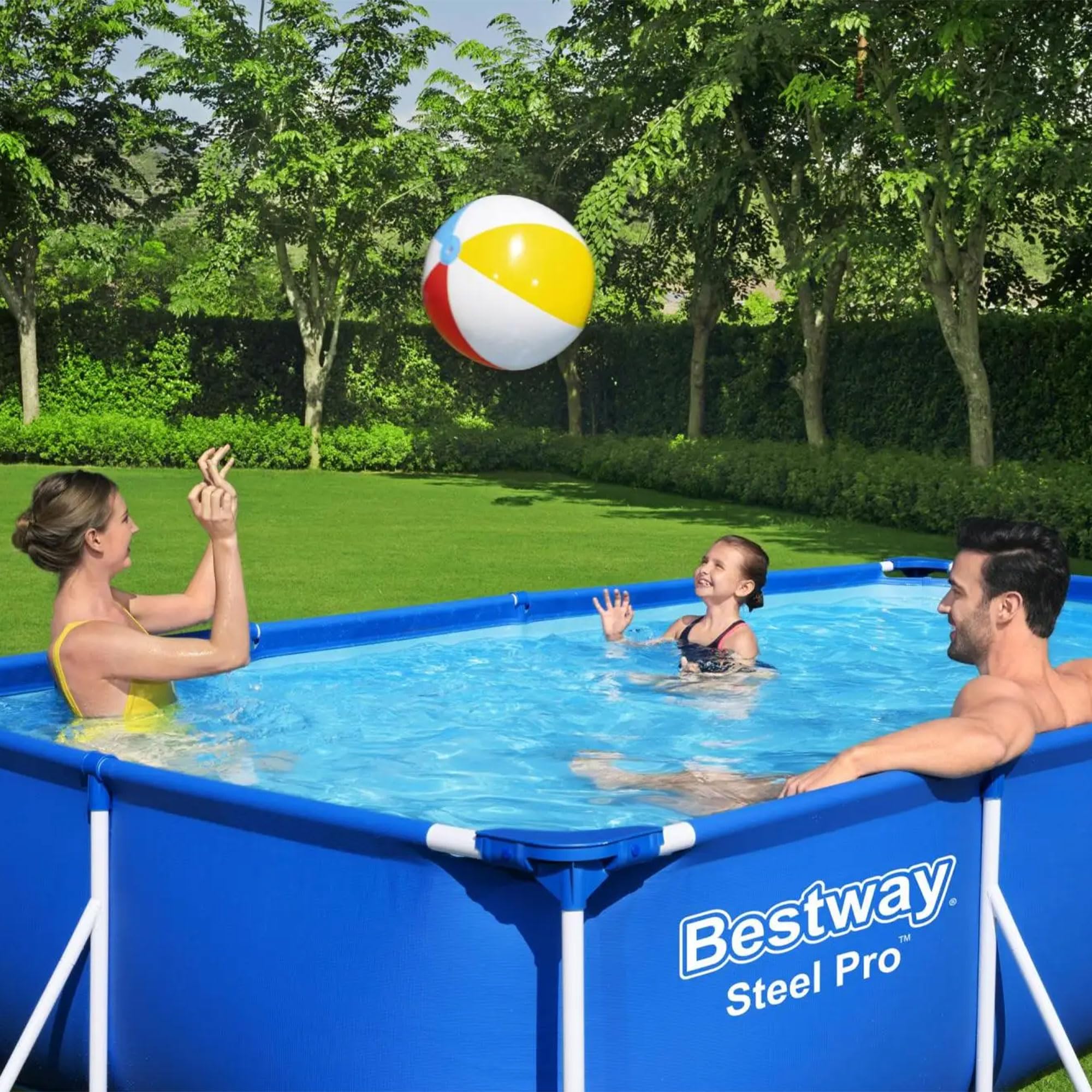 Bestway Steel Pro 13ft x 32in Rectangular Above Ground Outdoor Pool - Heavy Duty Steel Frame & Vinyl Liner - 1,506 Gallon Capacity - Perfect for Backyard Fun, Family Gatherings & Summer Cooling - Blue