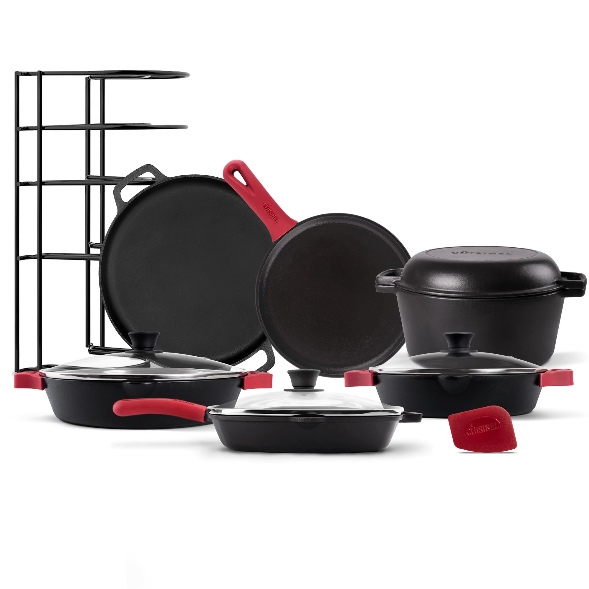 Cuisinel 18-Piece Cast Iron Cookware Set - Pre-Seasoned 10
