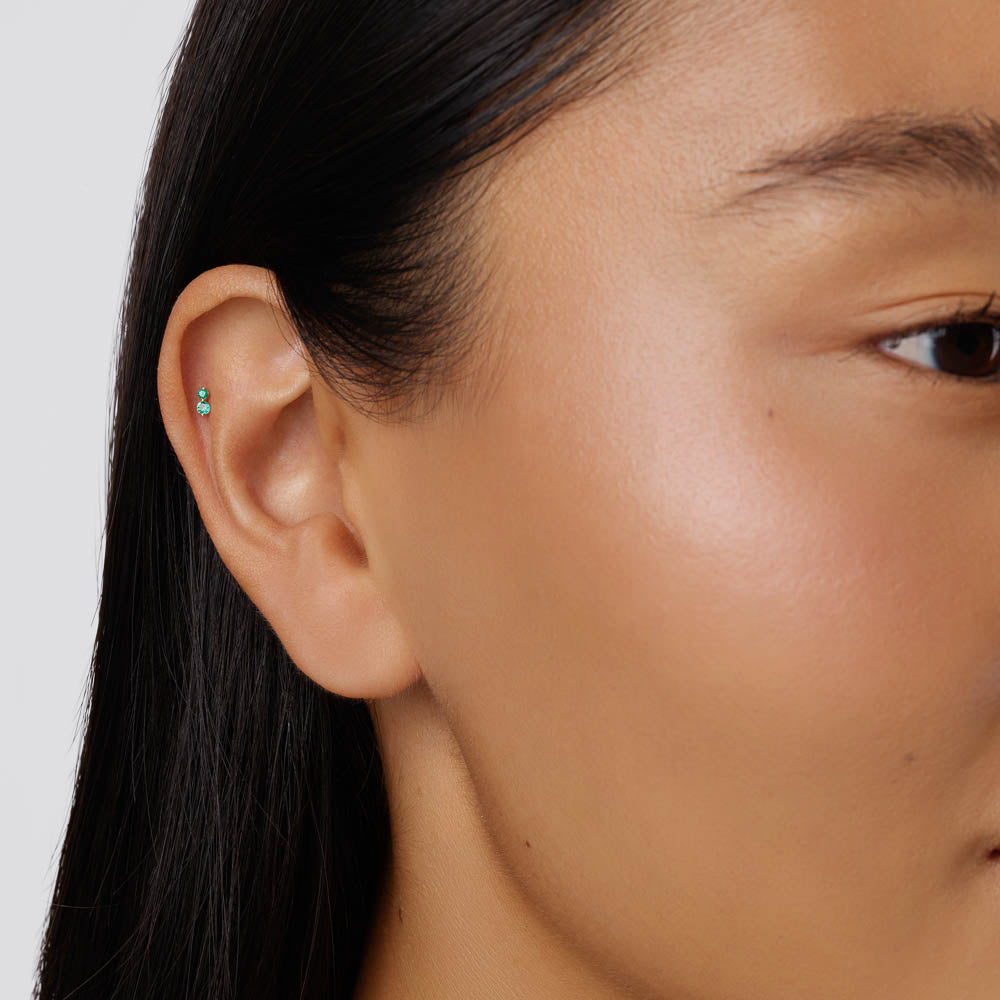 10k Gold Emerald Twin Cluster Helix Single Stud Earrings - Perfect for Parties, Weddings & Everyday Elegance