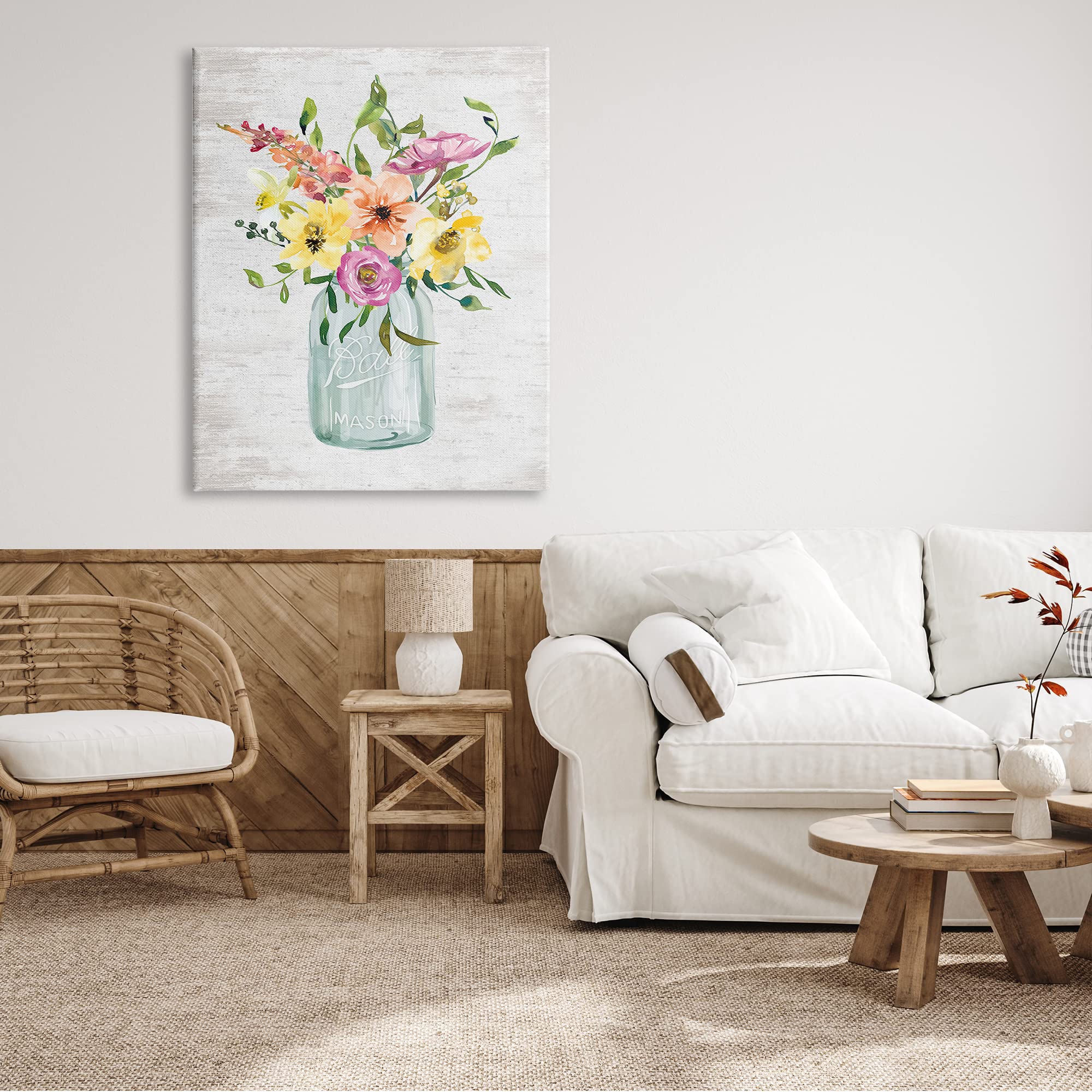 Stupell Industries Spring Meadow Bouquet Floral Canvas Wall Art - Traditional Glass Jar Flower Painting, 36
