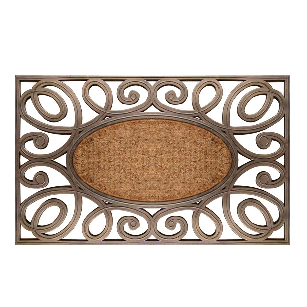 Premium A1HC Rubber & Coir Elegant Circles Princess Large Doormat 23.5x38 Inches - Non-Slip Entryway Rug for Front Door, Porch, and Home Decor
