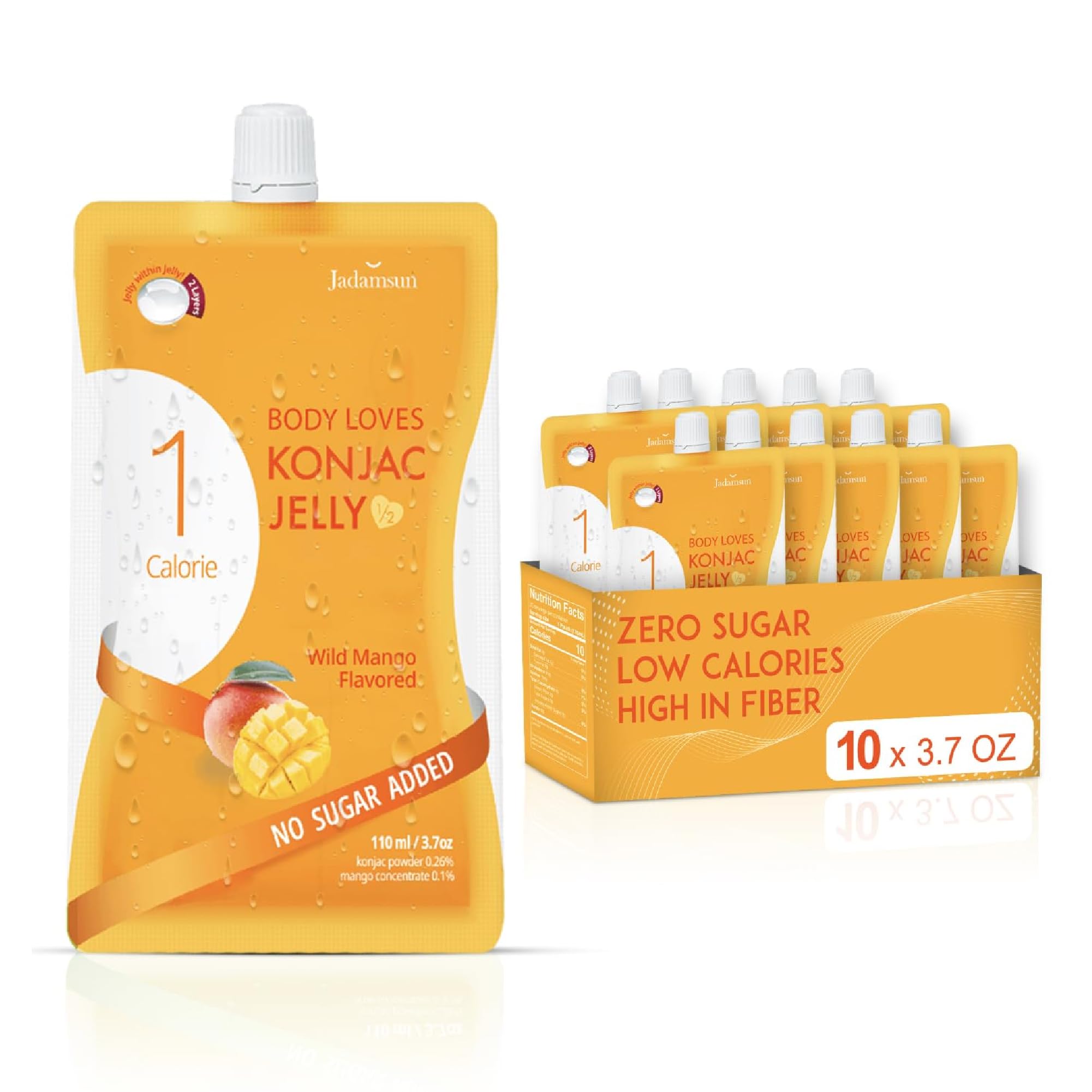 Healthy Konjac Jelly Pouches - Mango, Sugar-Free, Low Calorie Snack for Weight Loss & Fitness