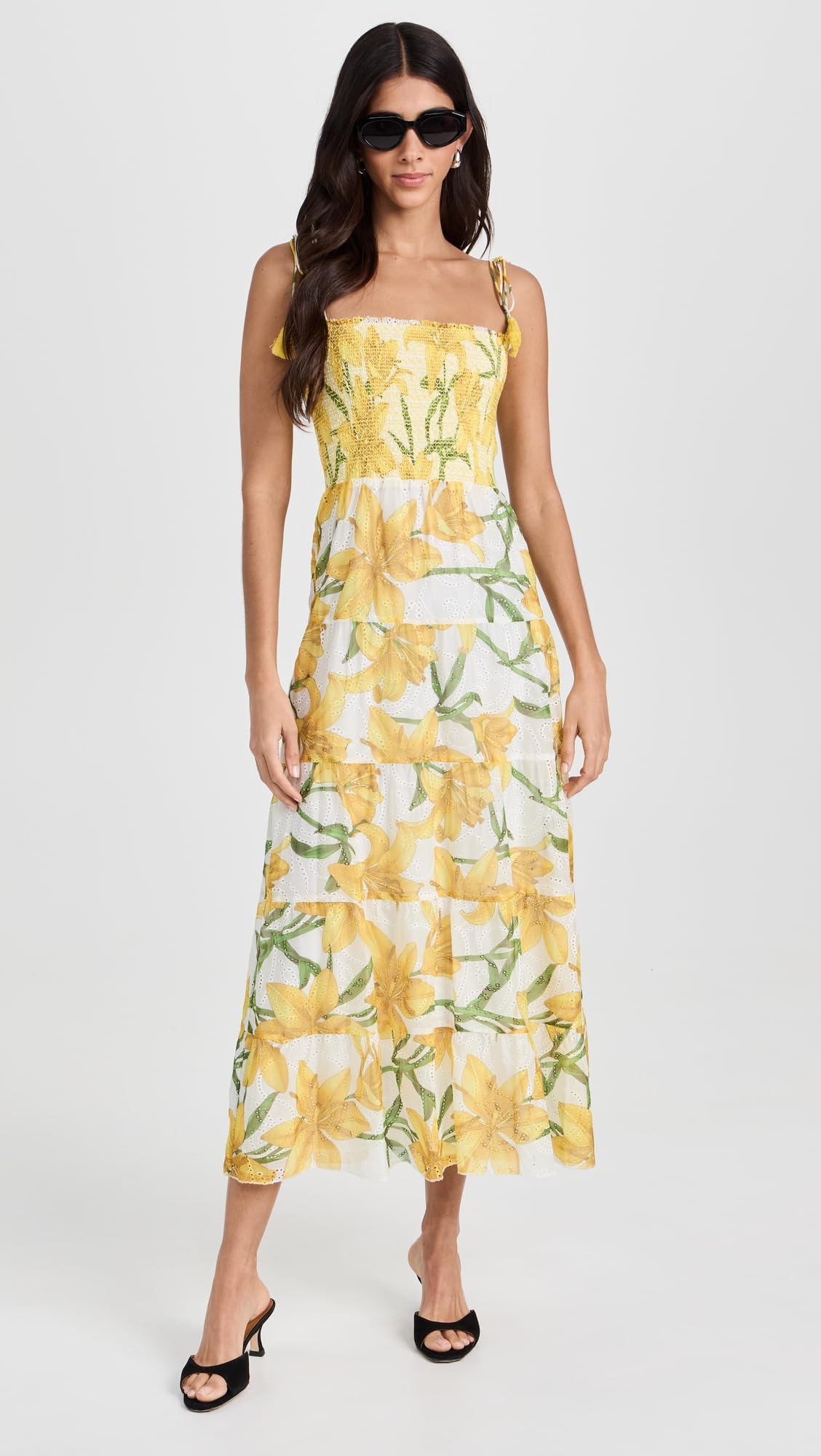 Alice + Olivia Women's Marna Tiered Midi Dress with Tie Straps - Perfect for Cocktail Parties, Weddings & Summer Events