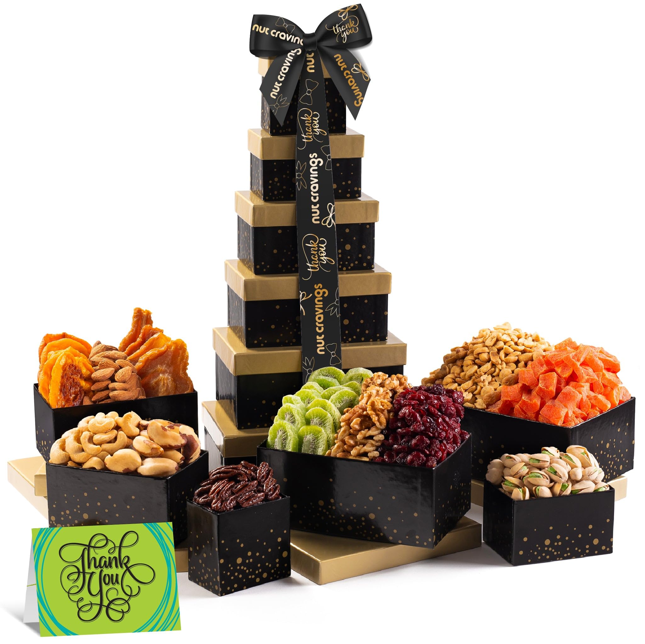 Gourmet Nuts & Dried Fruits Gift Basket - Premium Nut Cravings Collection with 12 Assortments, Thank You Ribbon & Greeting Card | Perfect Corporate Gift, Holiday Present & Care Package for Food Lovers