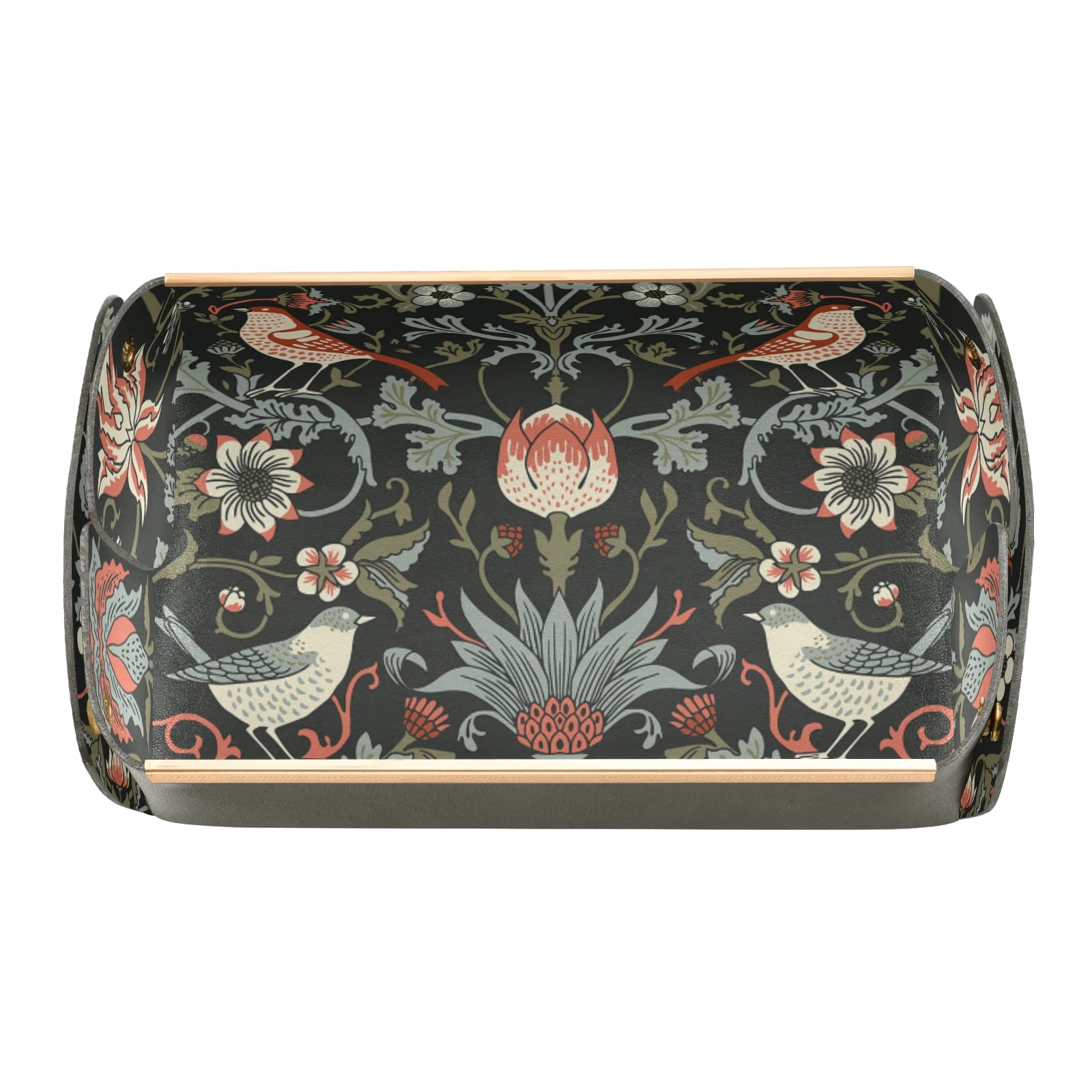 William Morris Floral & Birds Rectangular Desk Organizer Tray - PVC Leather Jewelry Storage, Vanity Tray with Detachable Sections | Foldable for Countertop, Tissue Holder & Valet Tray | Perfect for Home Office, Dressing Table & Gift Giving