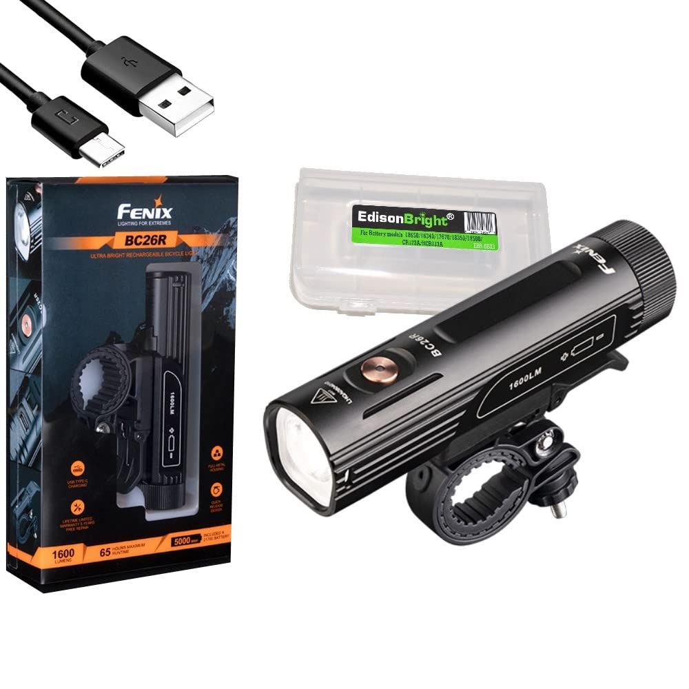 Fenix BC26R 1600 Lumen USB Rechargeable Bicycle Light with Edisonbright Battery & Carrying Case - Waterproof Bike Headlight for Night Cycling, Commuting, Mountain Biking & Outdoor Adventures