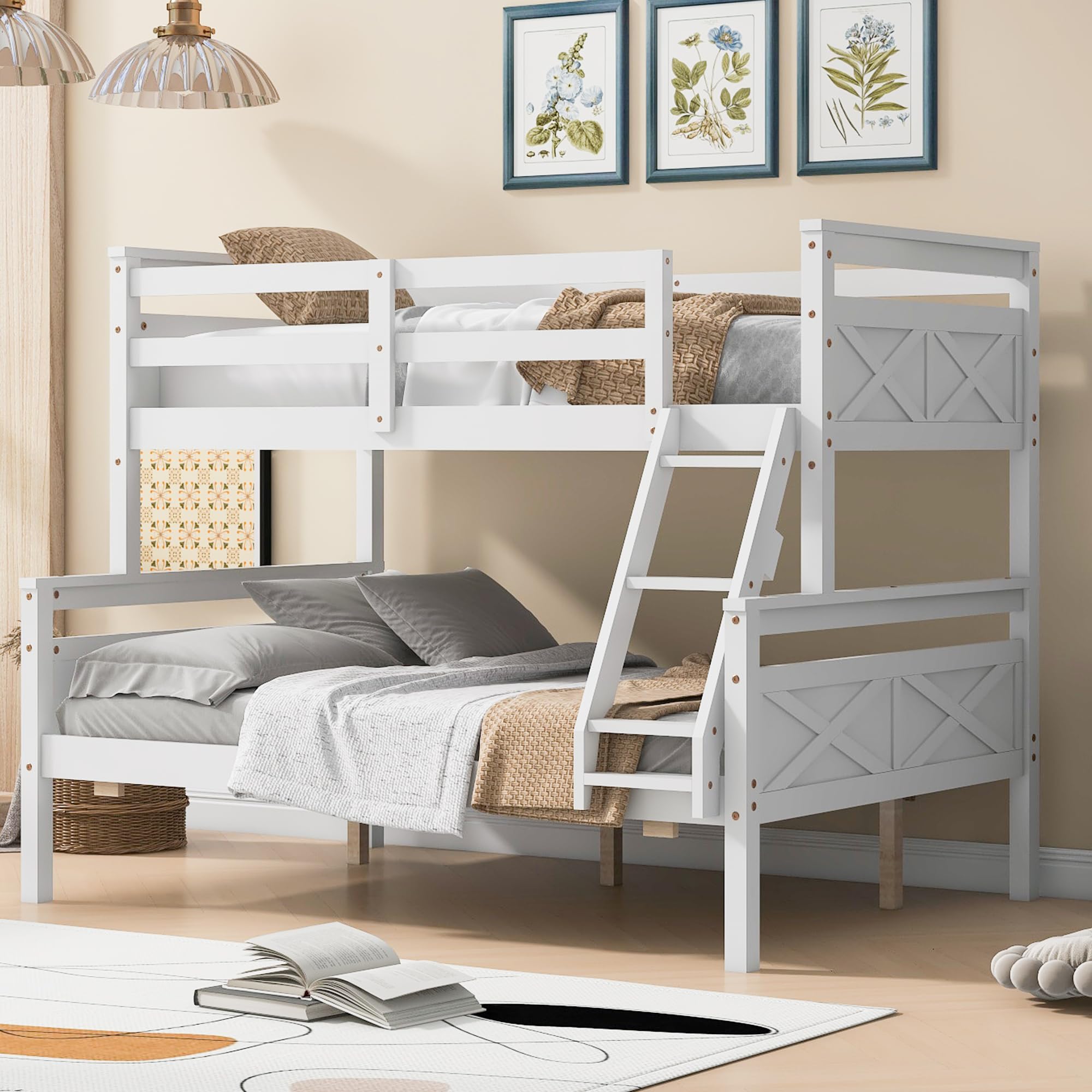 Kids Bunk Bed with Ladder & Safety Rail - Twin Over Twin Wooden Bunk Bed Frame, Convertible to 2 Separate Beds, White - Perfect for Small Bedrooms, Shared Kids Rooms & Space-Saving Solutions