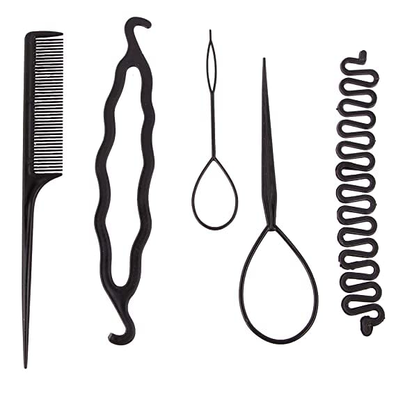 KI ACCESSORIES Hair Styling Braid Tool Set - 5 Piece Hair Braiding Kit for Easy DIY Hairstyles - Perfect for Home, Salon & Travel Use