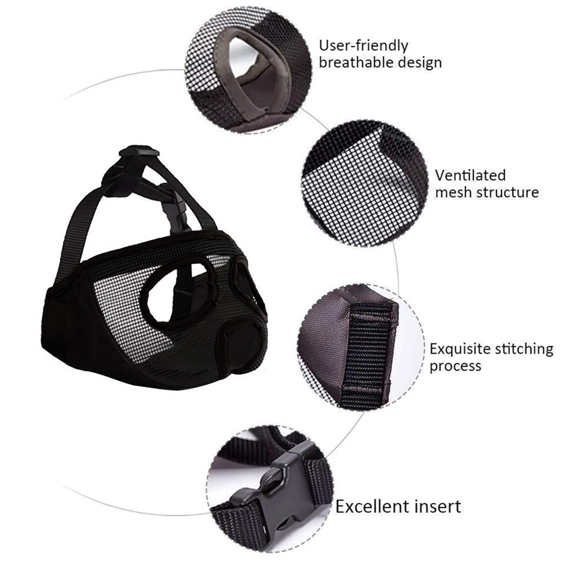 Breathable Mesh Dog Muzzle for Short Snout Breeds - Bulldog Training Mask for Biting, Chewing, Licking & Grooming - Black (Perfect for Vet Visits, Walks & Behavior Training)